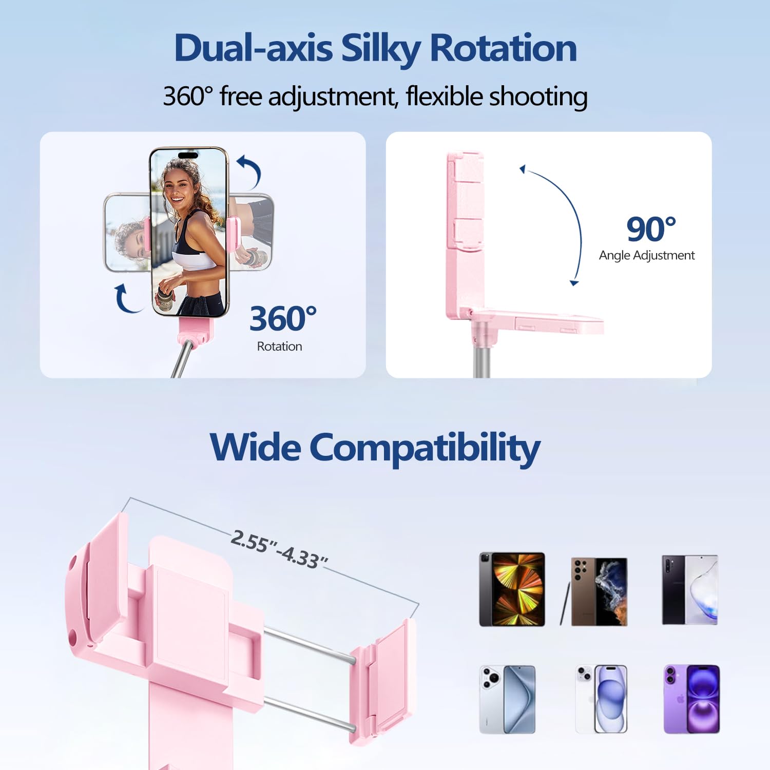 yAyusi Mini Selfie Stick Estensibile, Selfie Stick Portatile Tascabile con Telecomando, Supporto per Cellulare Compatto per Vlog/Registrazione Video/Streaming Live/Creazione di Contenuti (Rosa)
