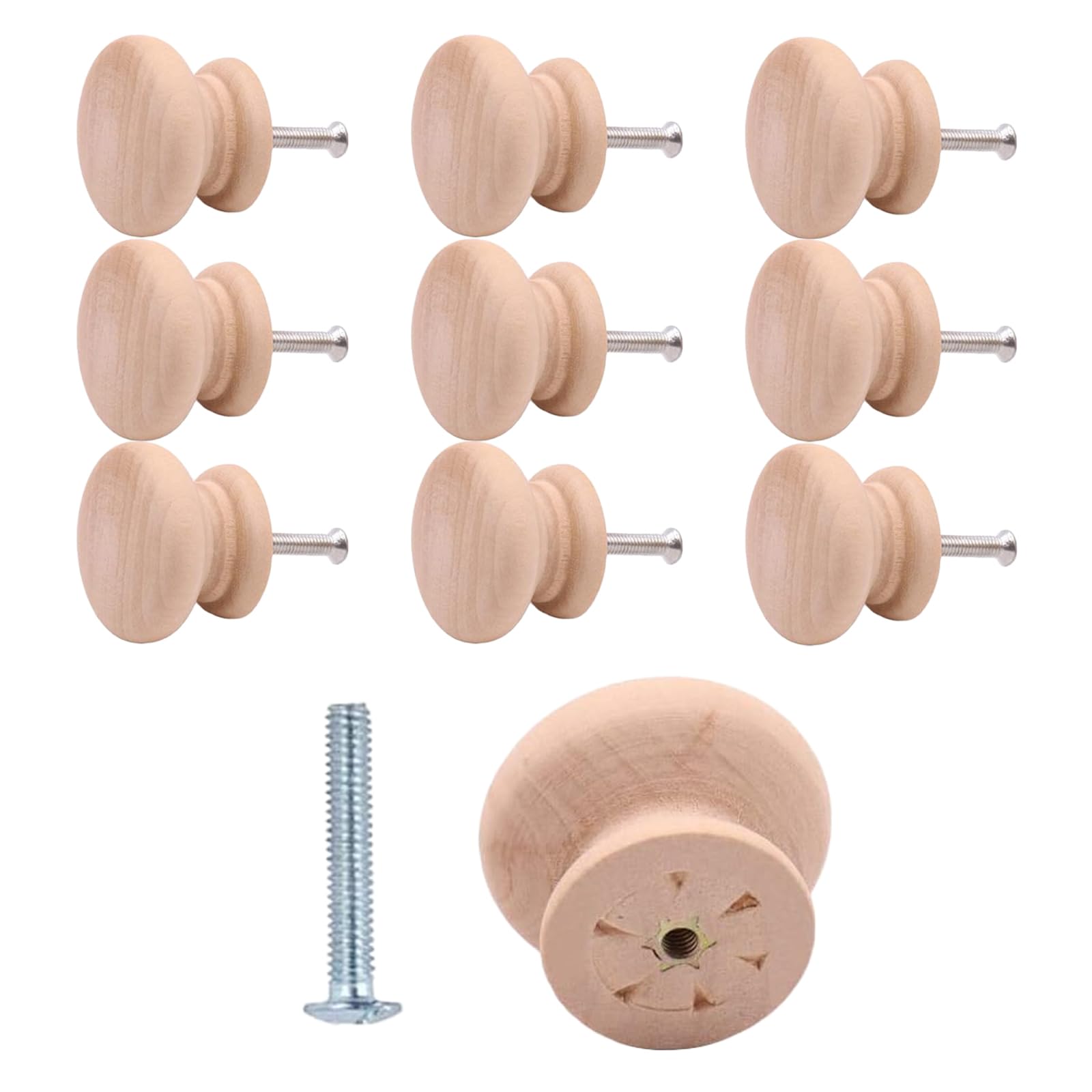 Shirene Cupboard Knobs,10pcs Wooden Drawer Knobs with Screws Round Mushroom Design Cabinet Handles for Drawers Cupboards Wardrobes and Cabinets Easy Install Wooden Door Handles and for Furniture