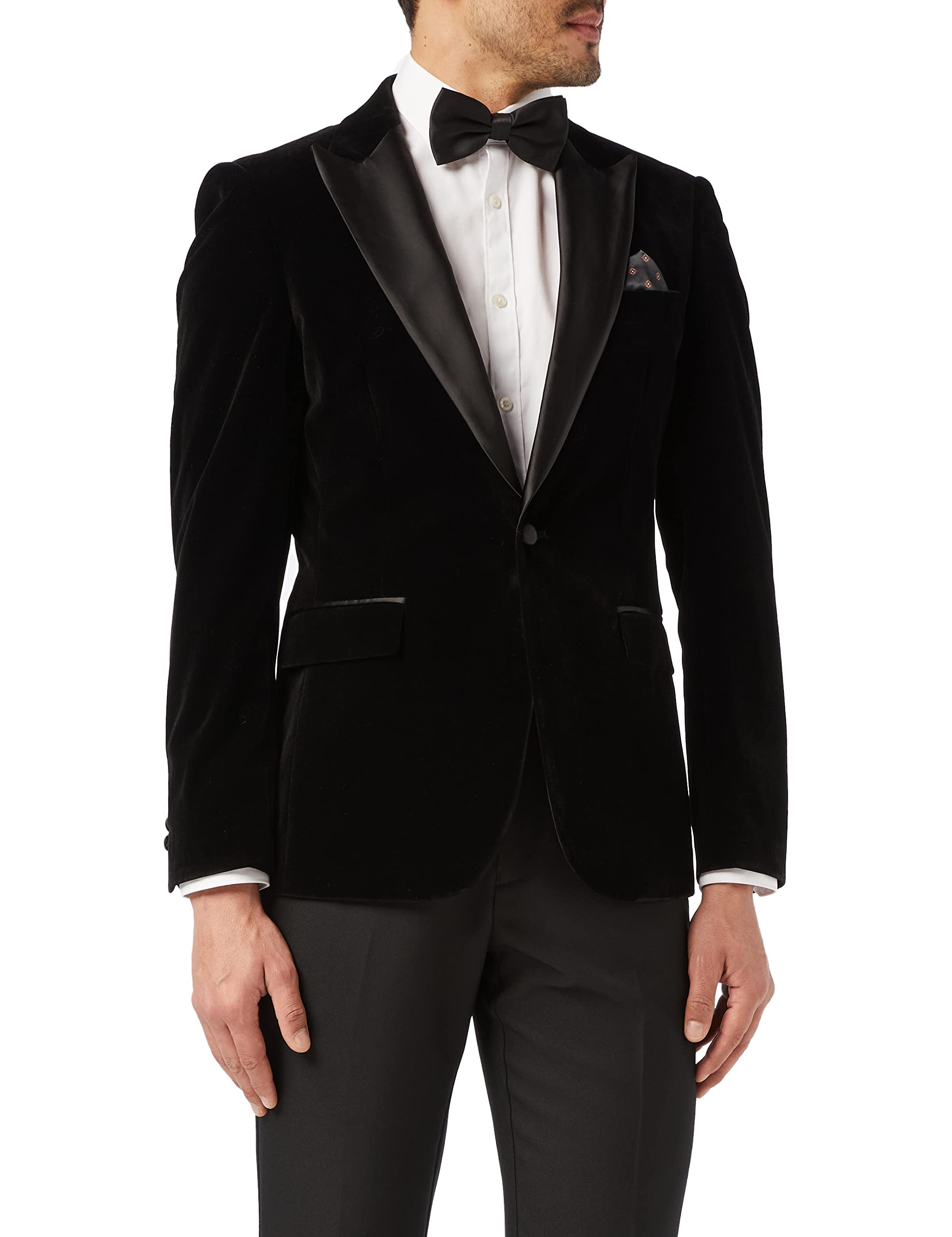 Xposed Men's Jet Black Velvet Tuxedo Dinner Jacket Retro Smoking Coat Formal Tailored Fit Blazer[Blz-Dinner-Tim-Black,,Chest Uk 42 Eu 52]