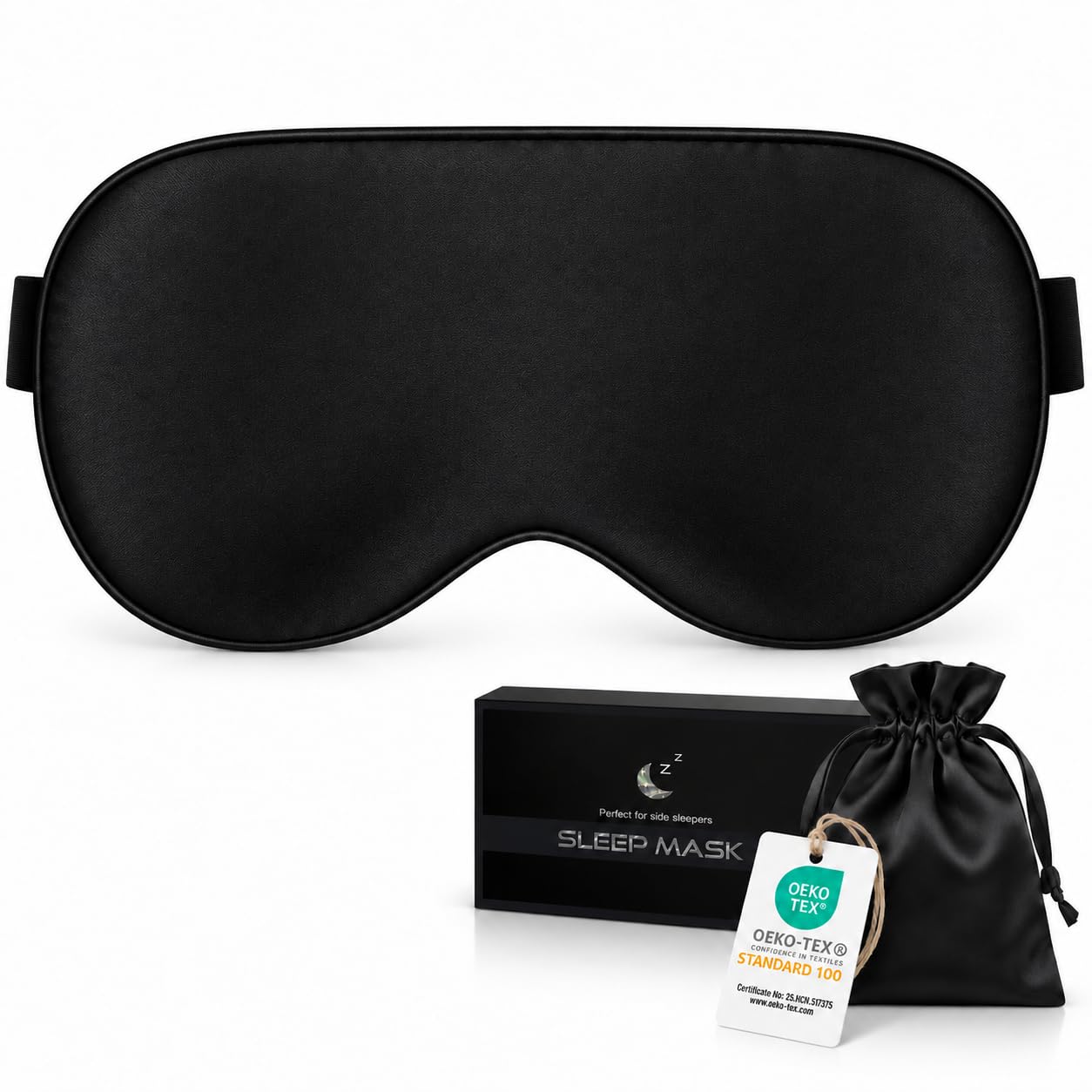 Aosun Schlafmaske Seide für Seitenschläfer, 22MM, 100% Bio Maulbeerseide, Professional 100% Lichtblockierende Schlafbrille mit Verstellbarem Band für Frauen & Herren, Schlaf Augenmaske für Reisen