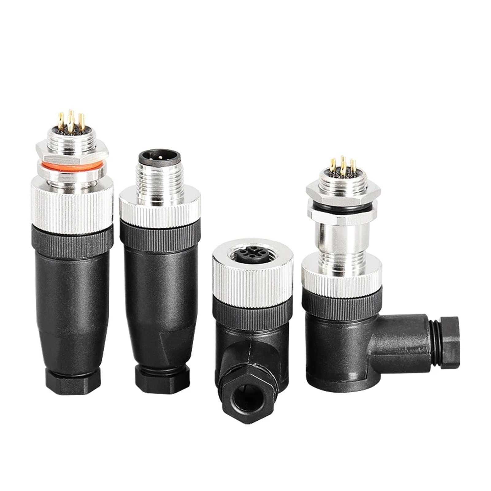 M12-Winkelsensor-Steckverbinder, 5 Stück – wasserdichter 4/5/8/12-poliger Stecker und Buchse for die Luftfahrt, mit Schraubgewindekupplung Typ A(M12-male 4pin,5 PCS)