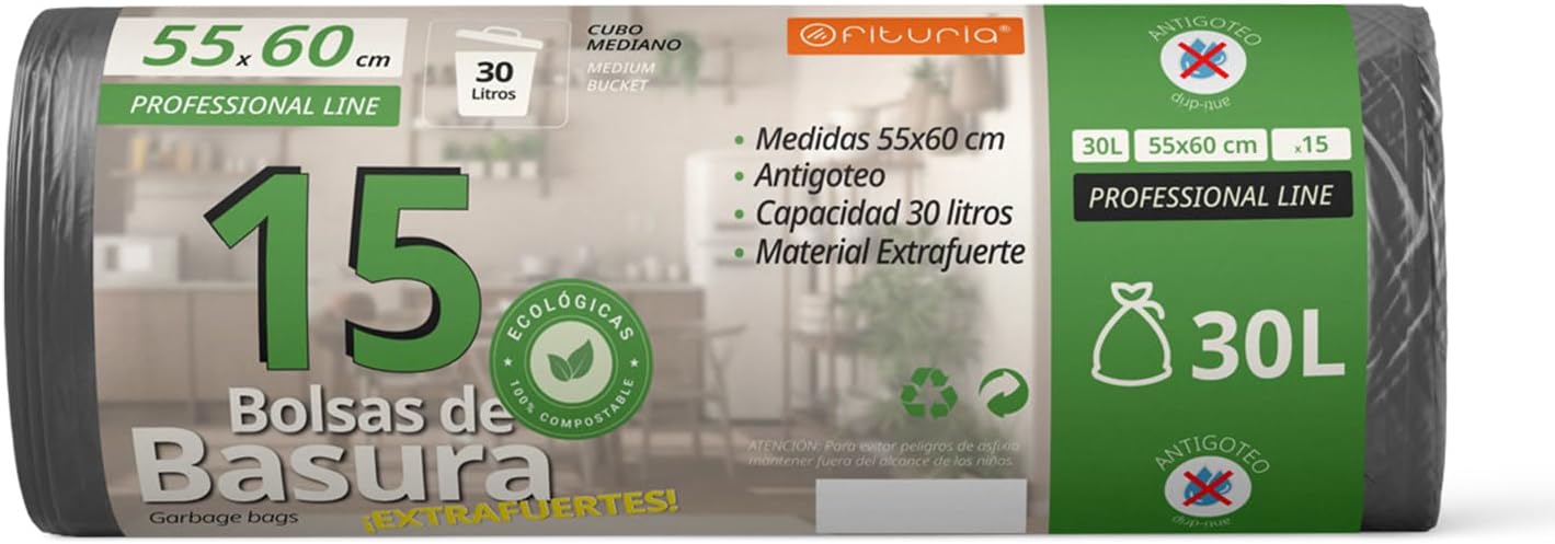 Trash Bags, Trash Bags, 30L, Durable, Suitable for 30L Trash Bins, Leakproof, Easy Self-Closing Bags, Suitable for All Types of Waste, 55 x 60 cm – Ophituria (45 Bags, 30L)