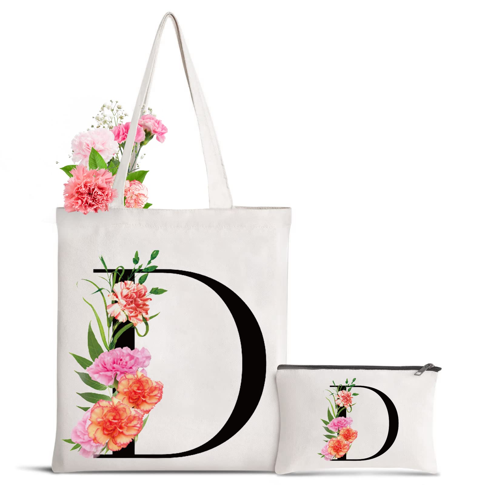 Sanuurfky Letter Initial Canvas Tote Bag Personalized Present Bag Gift for Mother's Day Bridesmaids Bride Birthday Wedding