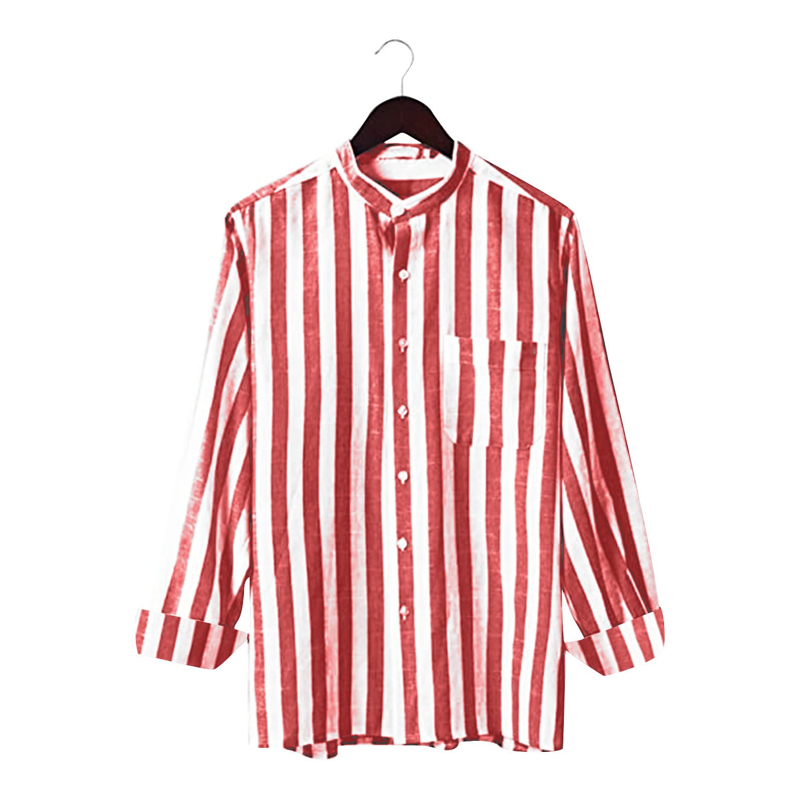 DGZTWLL Camisa de manga larga con botones a rayas verticales para hombre, cuello abatible, tela suave resistente a las arrugas para uso diario e informal inteligente