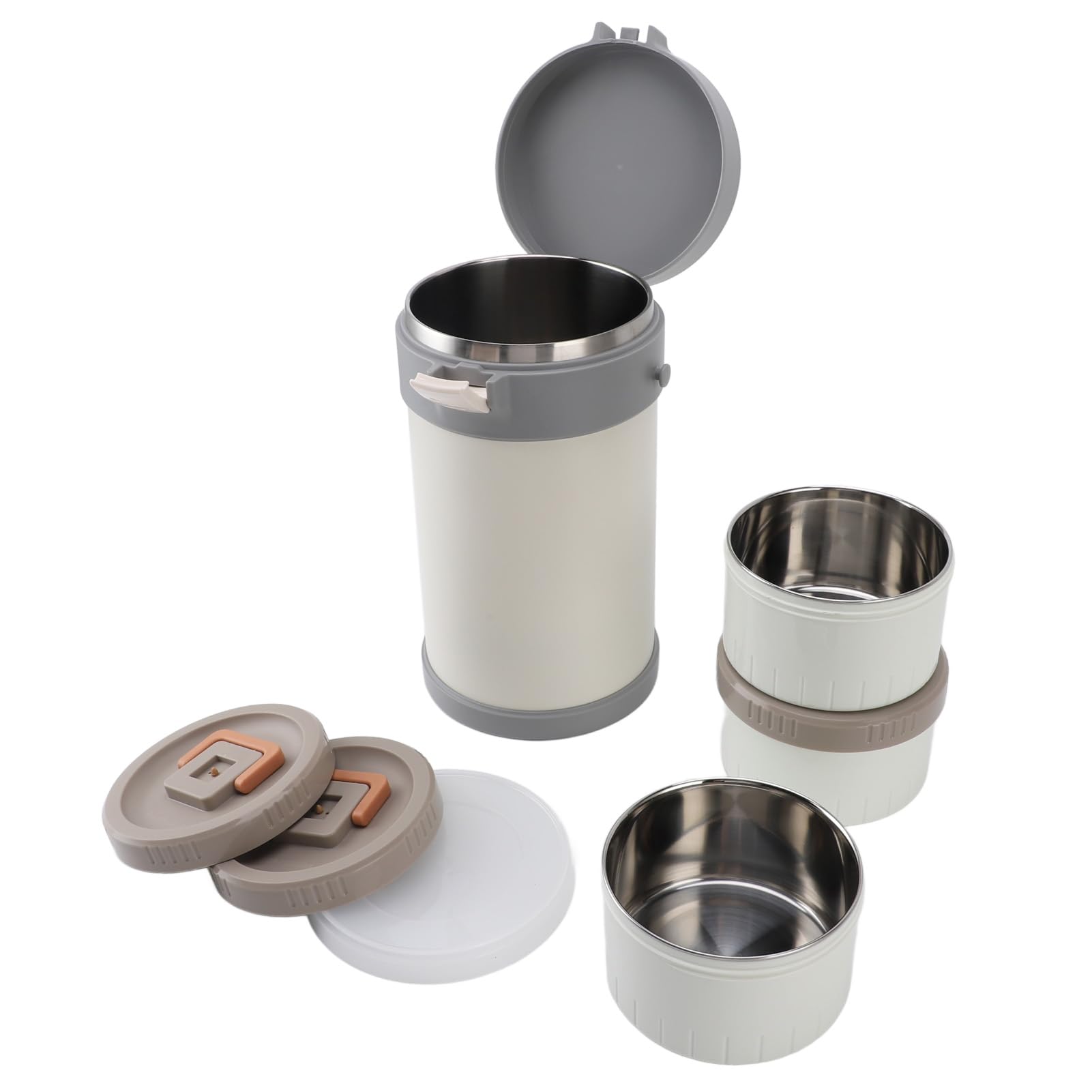 Aramox Isolierter Lebensmittelbehälter, 2,3 L, 3-stöckige -Lunchbox, Vakuumisolierter Lebensmittelbehälter aus Edelstahl 304, Mikrowellengeeignete Boxen, Auslaufsicher, mit Schultergurt für das
