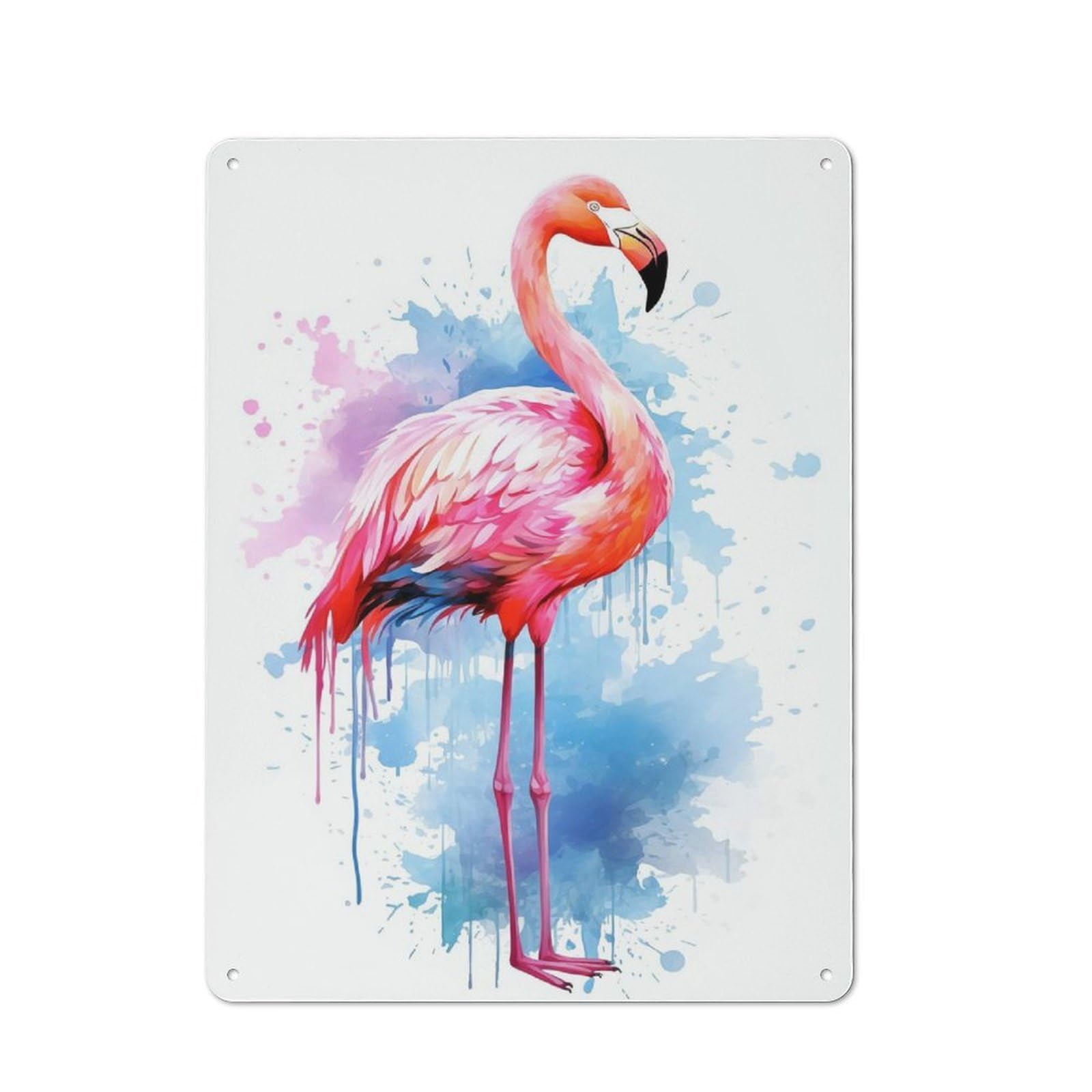 Junmoney Watercolor Flamingo Metal Sign 40X30cm With For Workshop Wall, Rustic Decor, Wall Decoration For Workshops And Hobby Rooms