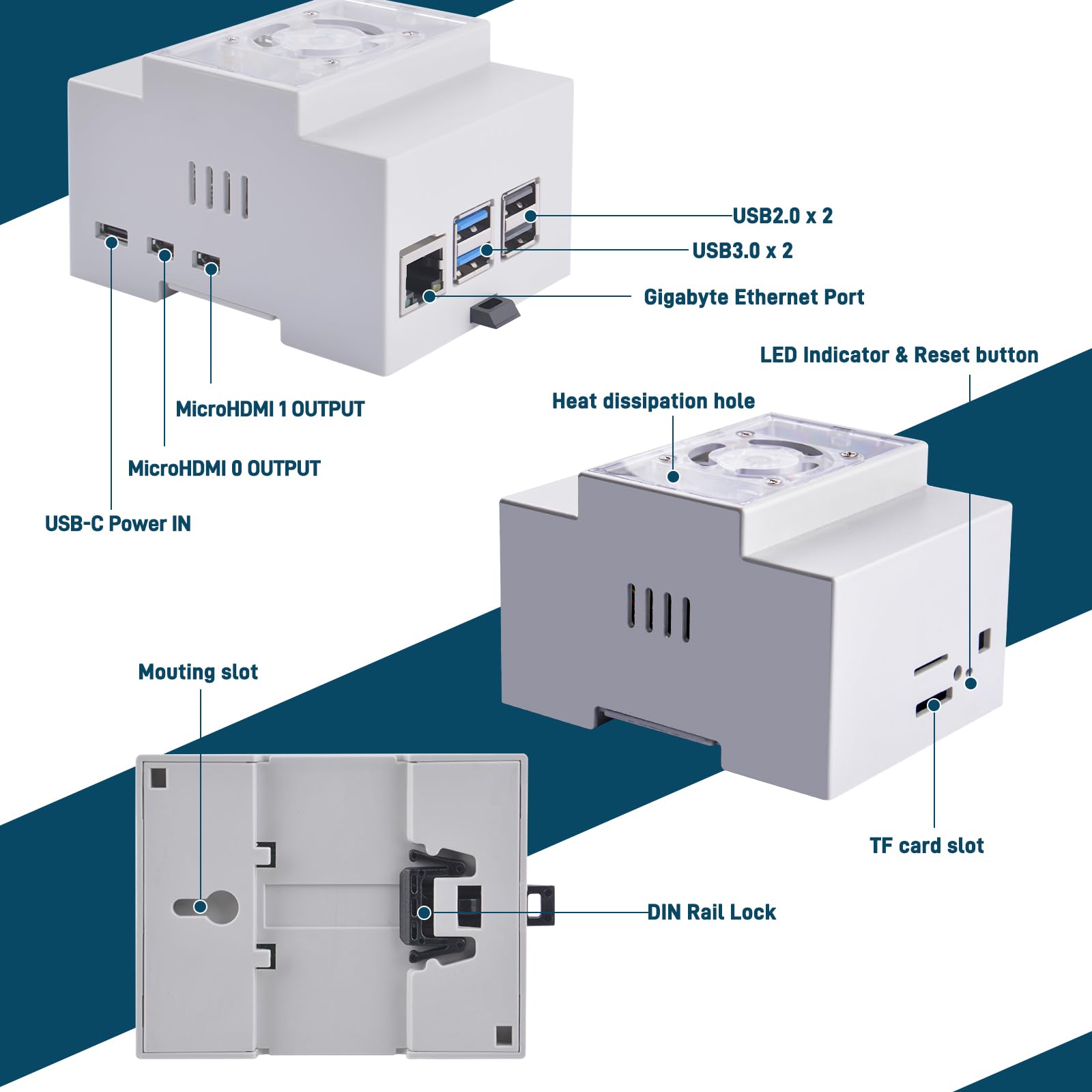 GeeekPi Raspberry Pi 5, alloggiamento DIN Rail ABS con Armor Lite V5 Active Cooler Cooling Fan per Raspberry Pi 5, scatola modulare per pannelli elettrici