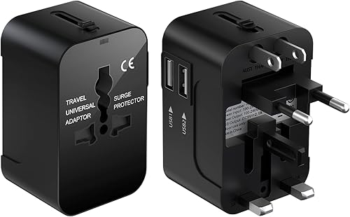 Adaptador de viaje universal en todo el mundo, adaptador de enchufe de viaje internacional con 2 puertos USB y enchufe de CA, adaptador de corriente