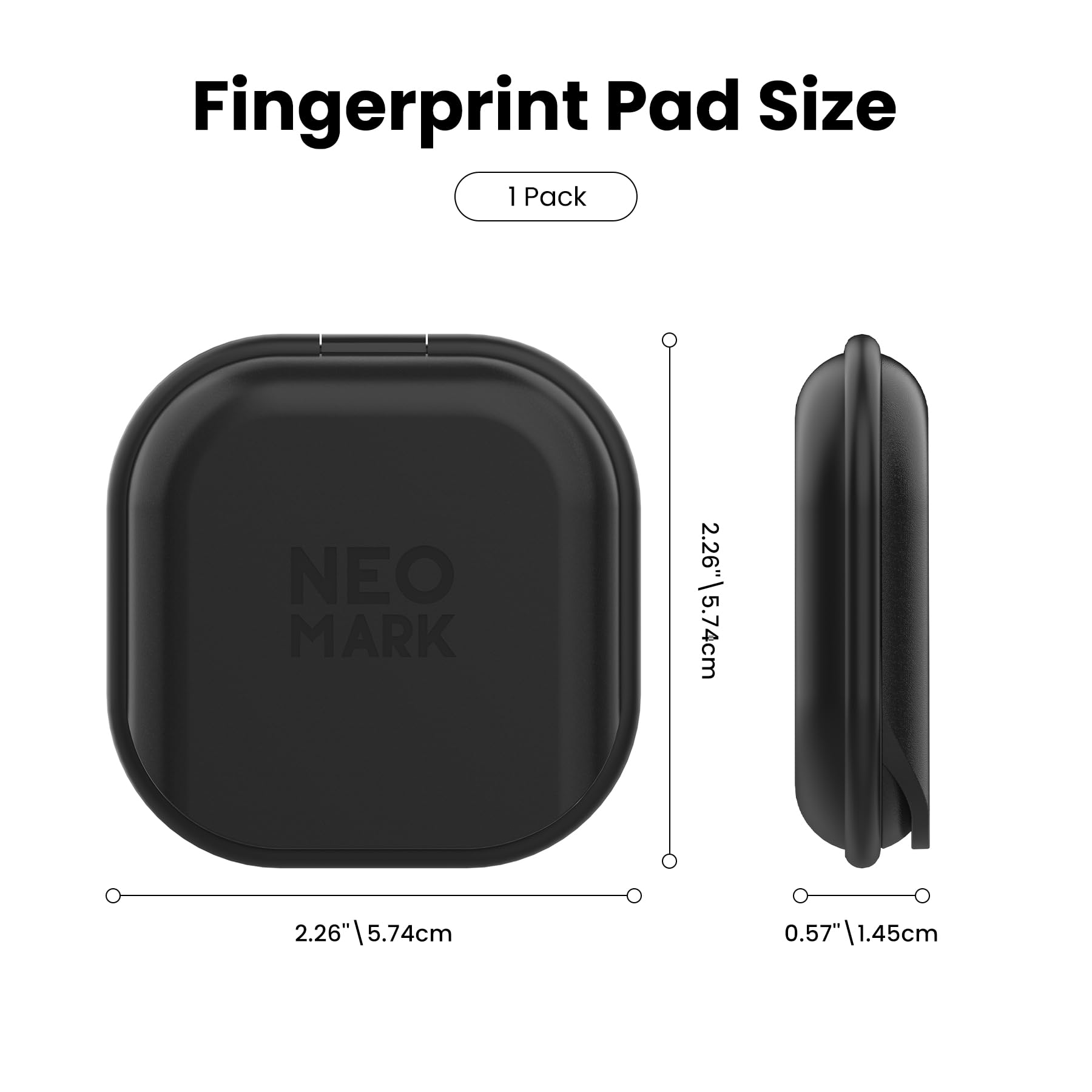 NEO MARK Almohadilla de tinta de huellas dactilares, almohadilla de sello de huellas dactilares sin tinta para notario, identificación de seguridad, 1.6 x 1.6 pulgadas, color negro (paquete de 1)