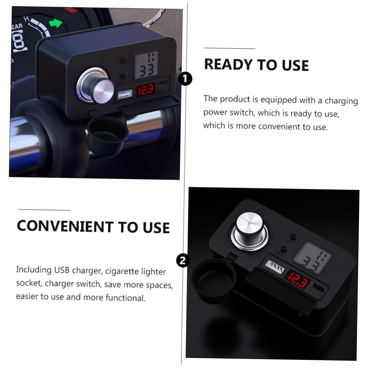 12v Cargador USB para Motocicleta con Voltímetro Led y Lighter para Móvil y Tableta Cargador Multiuso para Navegación