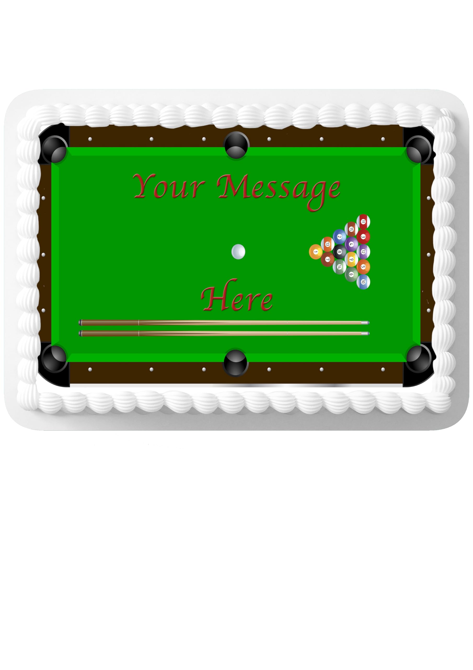A4 PERSONALISED MESSAGE Snooker Pool Table Design Wallpaper Edible Cake Topper Decoration - Great for larger cakes