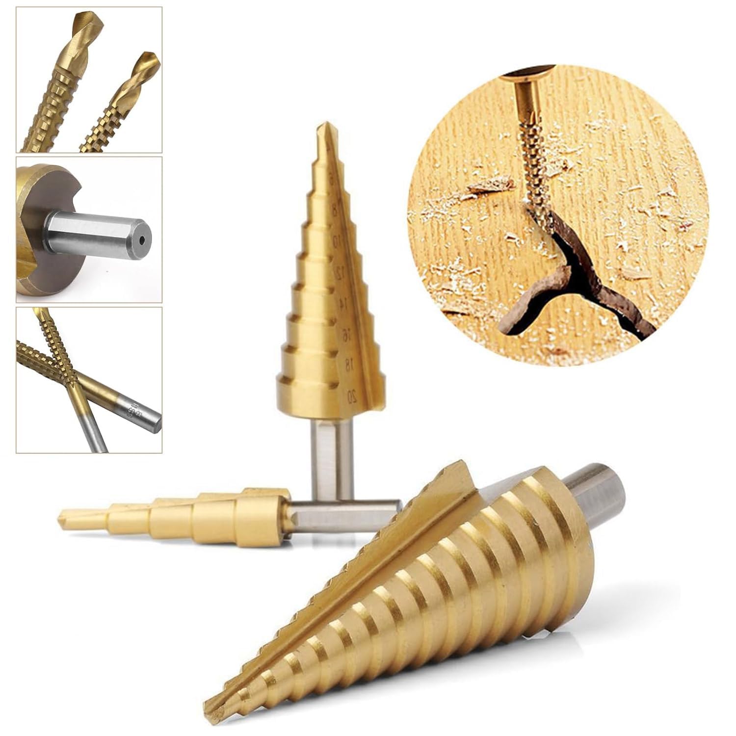 3 Pcs Large HSS Steel Step Cone Drill Bit Set - Titanium Bits for Metal, Wood, Plastic - Multi-Size Drill Bits - Ideal for DIY & Professional Use - Image 3