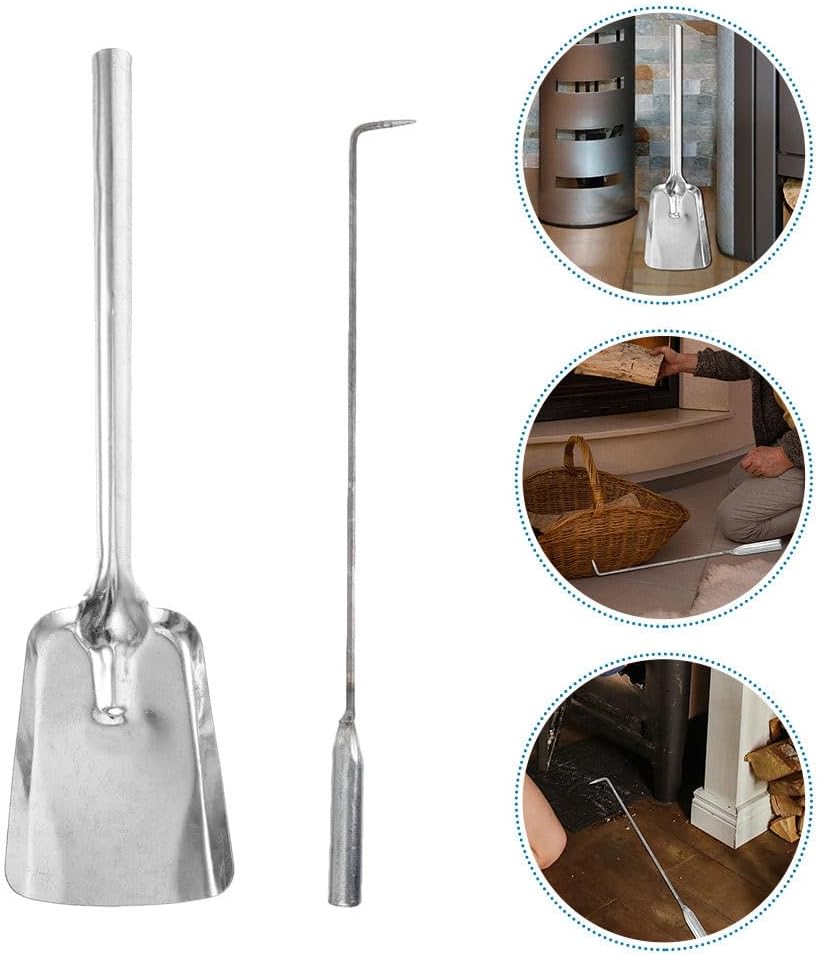 PRETYZOOM Fireplace Tool Set Indoor Long Cast Iron Fire Shovel and Poker 2-piece Fire Pit Tool for Ash Management Wood Stove Campfire Place Set Tools Indoor