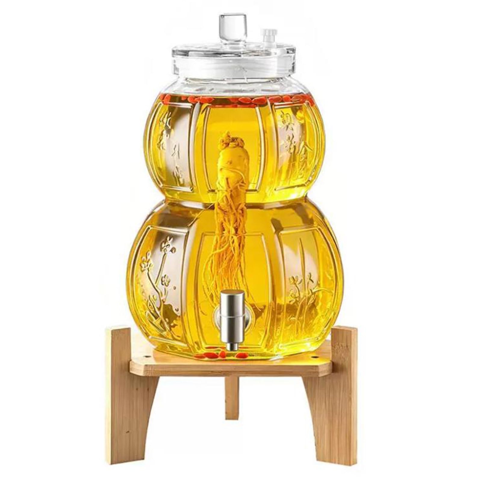 5-Liter-Fassspender mit Zapfhahn, Getränkespender, Holzständer for heiße oder kalte Getränke, for den Außenbereich, Partys, den täglichen Gebrauch