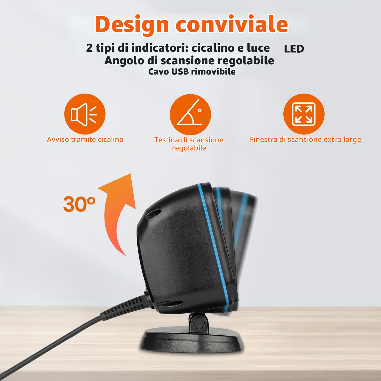 OBZ 1D 2D lettore Barcode da Banco, Lettore Codice a Barre cavo USB Cablato Lettore QR Code e Barcode per PC, Scanner di Codici a Barre da Tavolo Magazzino Supermercato Negozio POS