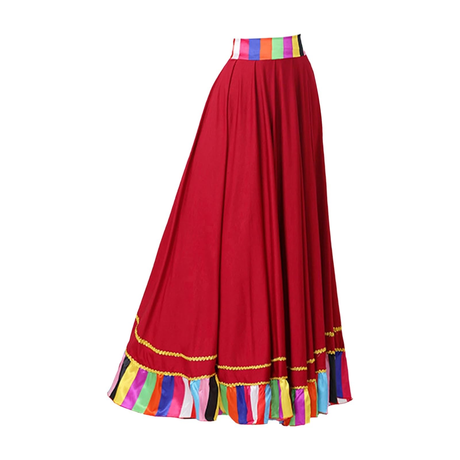 Gonna da donna per danza folk, gonna lunga svasata con volant, maxi gonna per danza