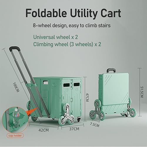 Miniatura 6 de Carrito plegable portátil de 75 litros con ruedas para escalar, caja plegable con ruedas y asa, carrito de compras para subir escaleras, para