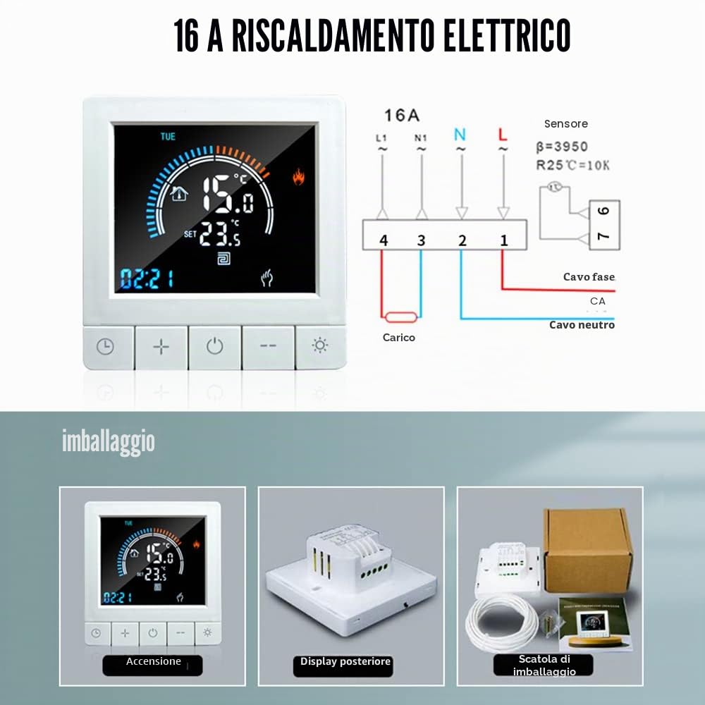 Termostato Digitale Programmabile con Blocco Bambini Display LCD WiFi Sensore NTC Riscaldamento Elettrico Regolatore di Temperatura a Pavimento Caldo Termostato a Parete Intelligente per Home Office