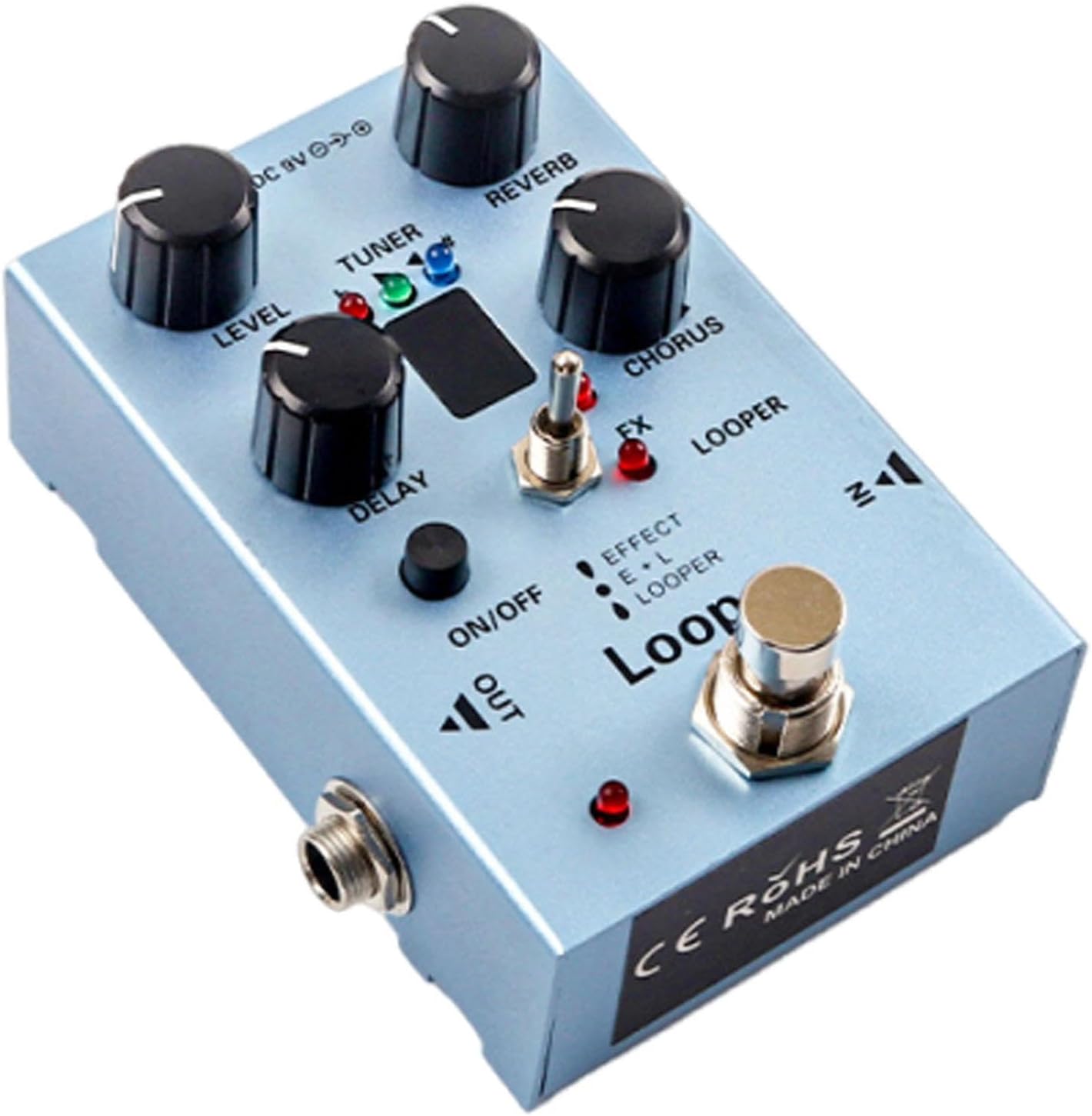 Generic Guitar Multi Effect Pedal with Recording Looper, Light, Delay, Reverb, Tuner Effect