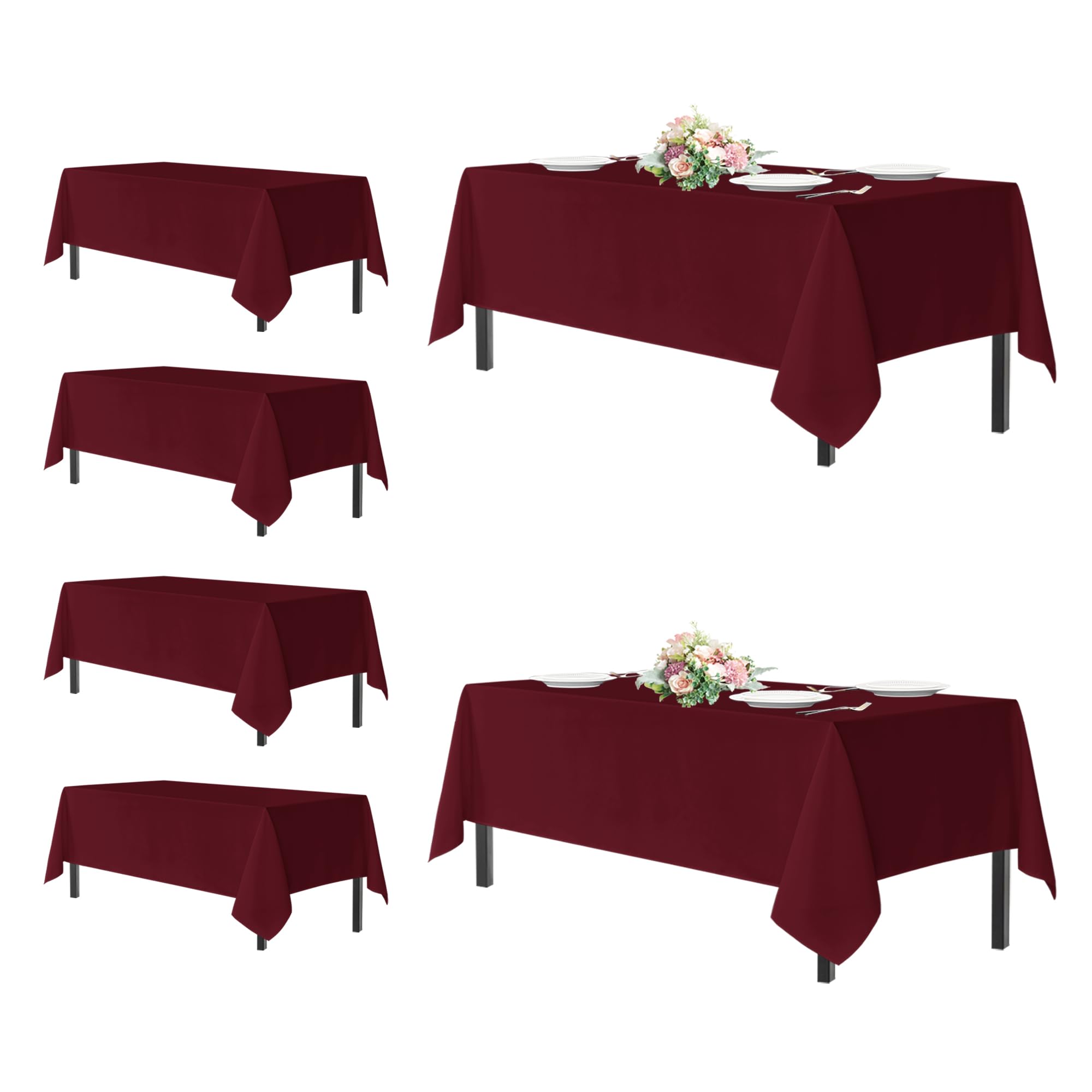 sancua Rectangle Tablecloths Table Cloth, 54x108 Inch 6 Pack, Burgundy