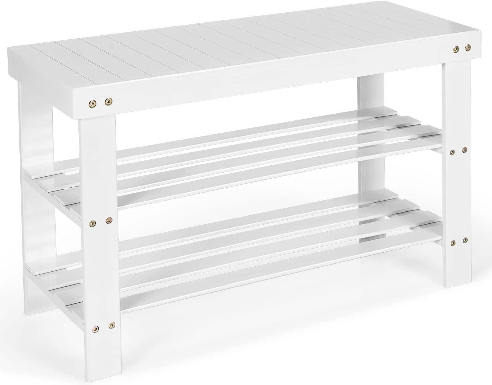 White Finish Solid Pine Wood Storage Shoe Fabric Bench