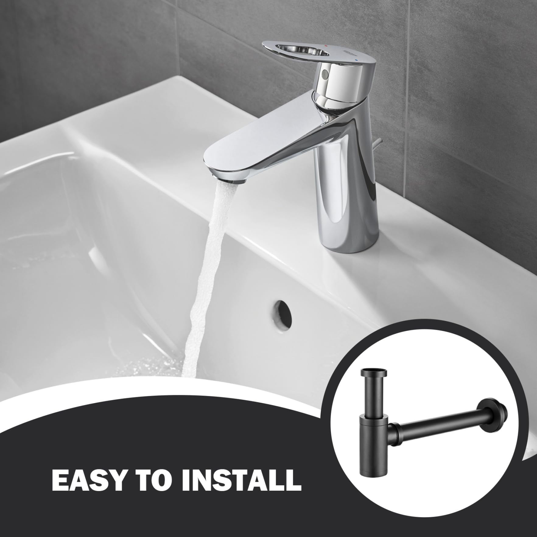Sifone a bottiglia in ottone contemporaneo rotondo P sifone da 1, 25 pollici regolabile per lavabo kit di scarico per rifiuti drenaggio a parete nero opaco