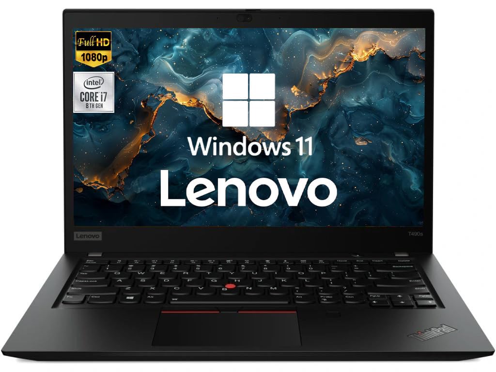 Lenovo ThinkPad T490s Ordinateur Portable, Intel Core i7-8665U, 14" FHD (1920 x 1080), 32 Go de RAM, SSD de 256 Go, Clavier QWERTY Japonais, Webcam, Windows 11 Pro (Reconditionné)