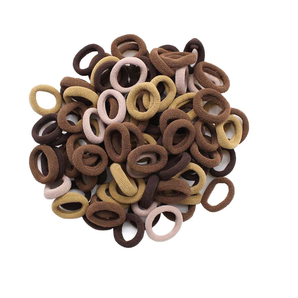 LUKPOW100 Pack Baby Hair Ties Mini Seamless Soft Elastic Elastic Hair Ties Girls Elastic Ponytail Holder Suitable for Girls Infants and Children (Coffee Color Set)