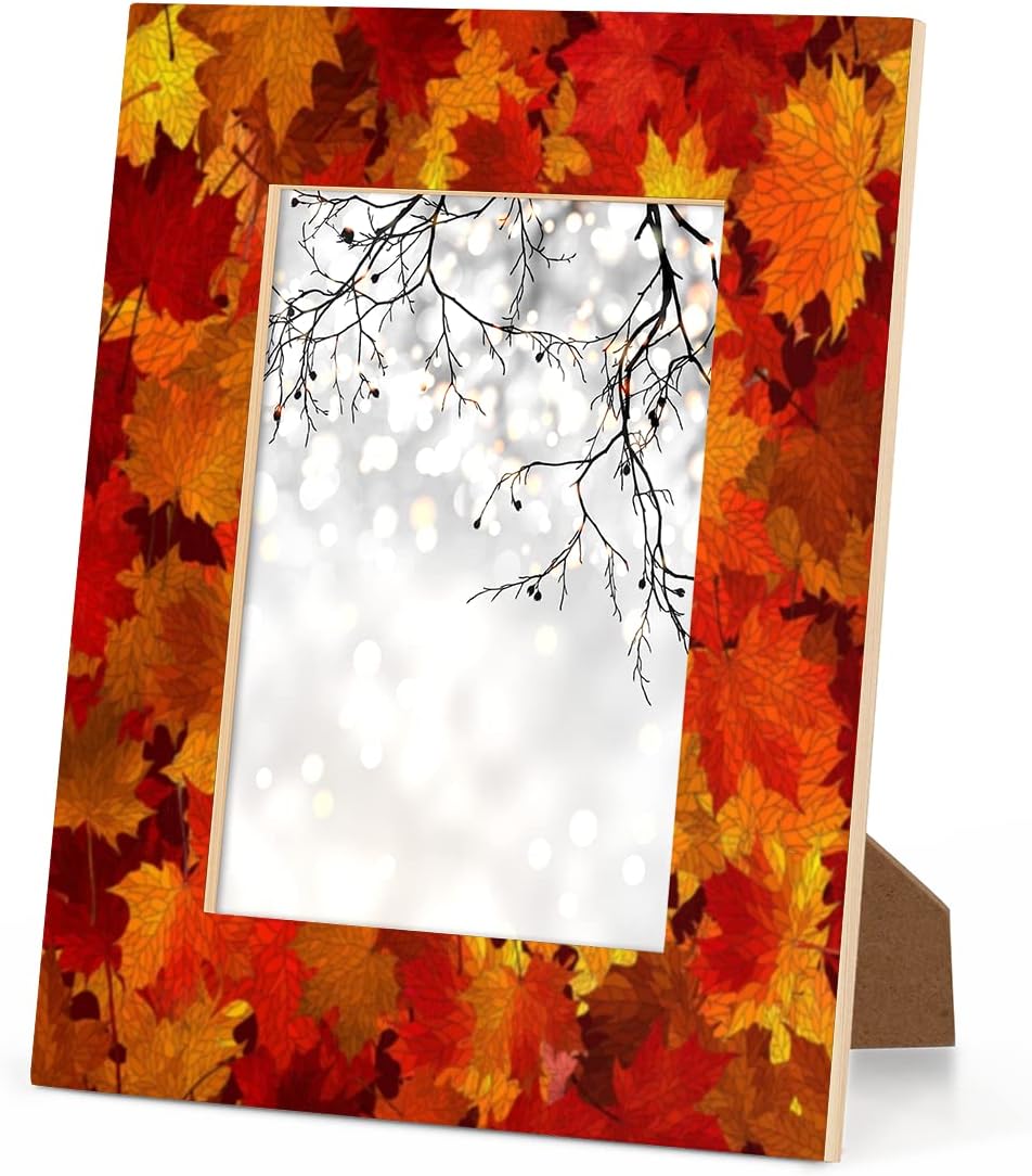 Thanksgiving Maple 5x7 Picture Frame, Fall Leaves Photo Picture Frame Display 5x7 or 4x6 Pictures for Wall and Table Vertical or Horizontal Display Photo Frame