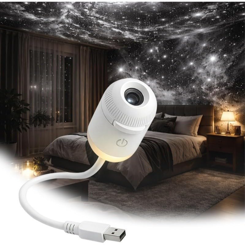 Galaxy Star Projector 2-in-1 Night Light & Star Projector with 12 Pattern Films 360 Adjustable LED Space Lamp Multiple Projection Films & Brightness Settings for Bedroom Ceiling Wall Decor