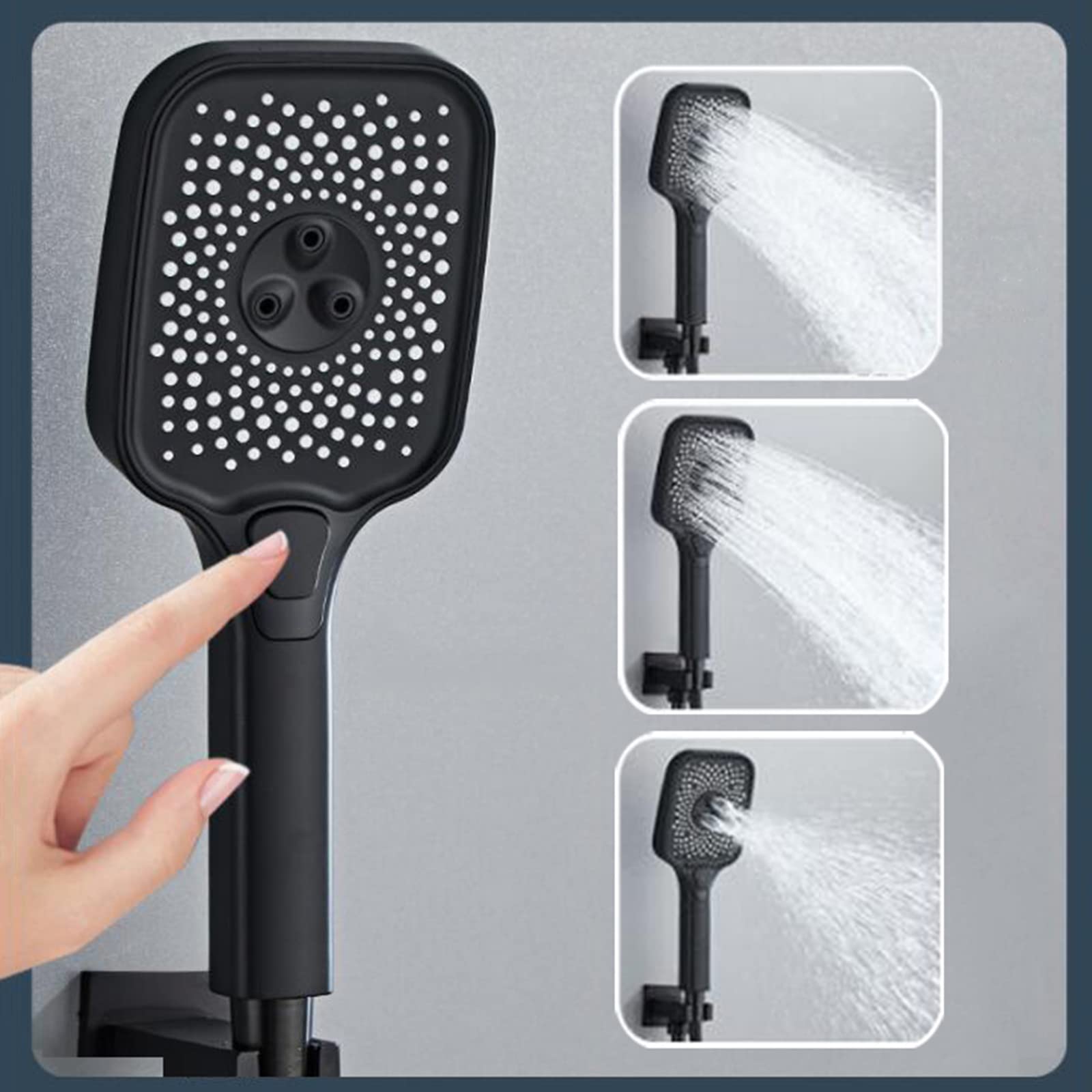 Miscelatore termostatico per Doccia Sistemi Doccia Neri, Set Miscelatore Doccia da Incasso Soffione Doccia con Flessibile C, Tre funzioni (B Tre funzioni)
