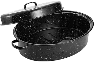 Kendane Granite Roasting Pan: 18" Enameled Roaster with Domed Lid