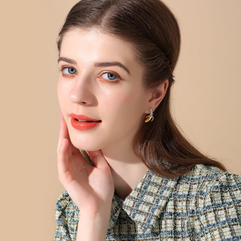 Yellow Summer Fruit Banana Earrings Small Cute Rhinestone Stud Earrings for Women - Image 5