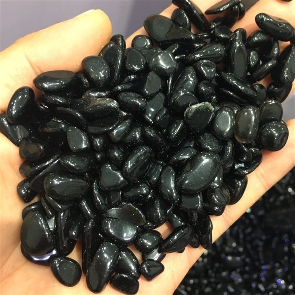 Natürlicher Kristall, grobe Heimdekoration, natürlicher schwarzer Obsidian, Trommelstein, polierte Kristallsteine Haus Dekoration(Size:400g)