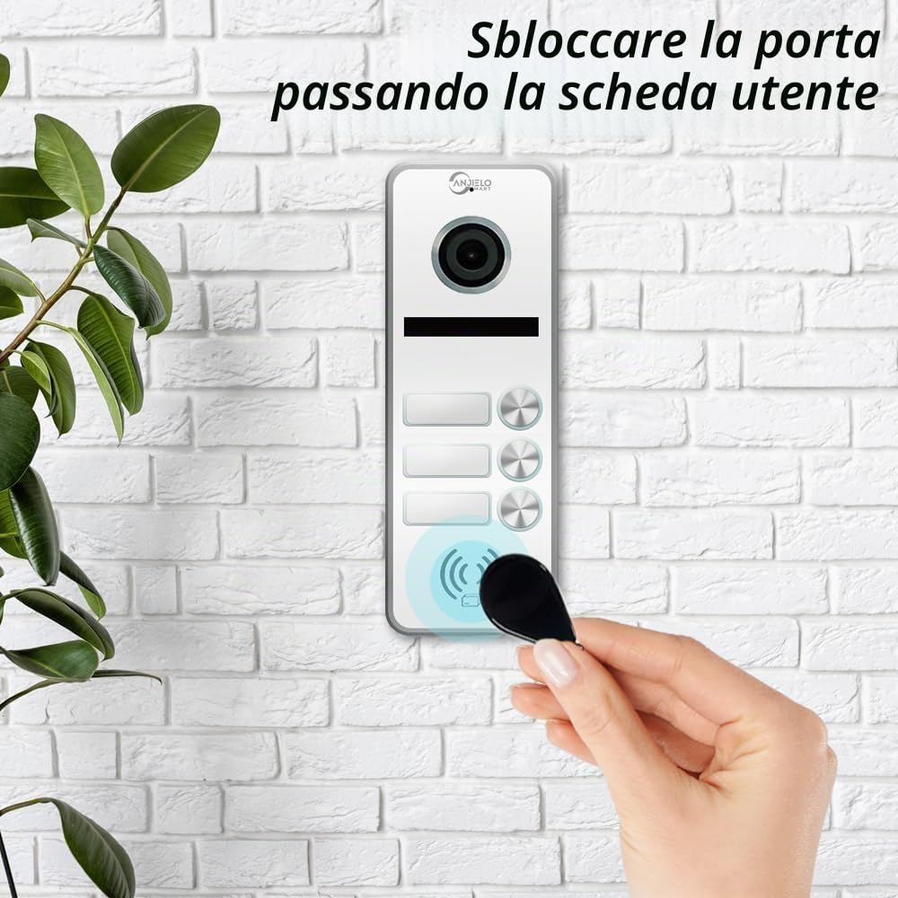 ANJIELO SMART Videocitofono 1080P (Campanello cablato), Campanello per 3 famiglie, Touch Screen da 7 pollici, sblocco Possibile, citofono bidirezionale (bianco)
