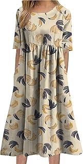 Womens Floral Maxi Dress Vintage Boho Stylish Floral Graphic Short Sleeve Summer Beach Sundress with Pockets - Buy now