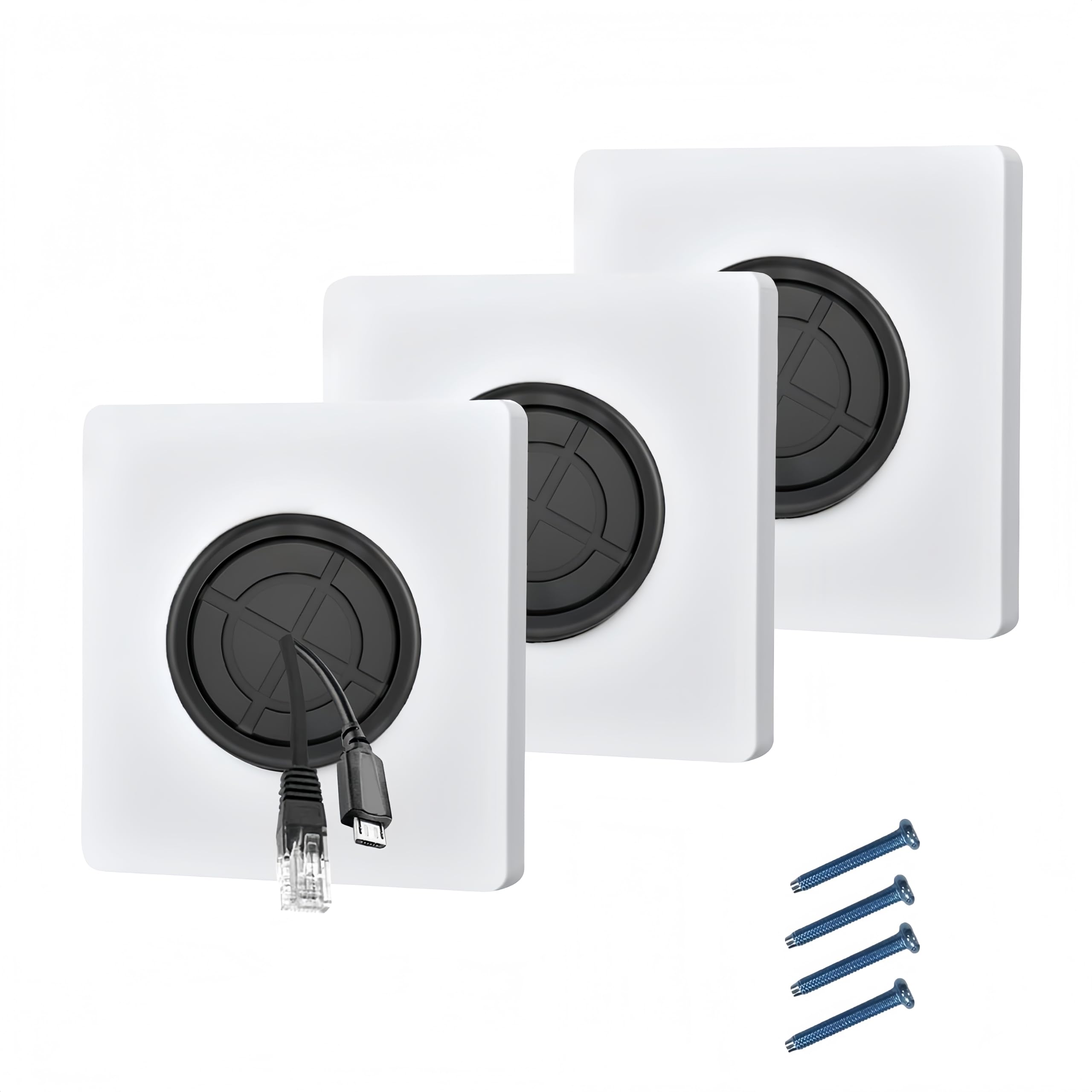 Guangdaovod White 3 Pcs Wall Cable Entry Cover Plate, Cable Brush Plate, Wall Mounted Brush Faceplate, For Covering Outlets, Receptacles And Tidying Cords Wires Access