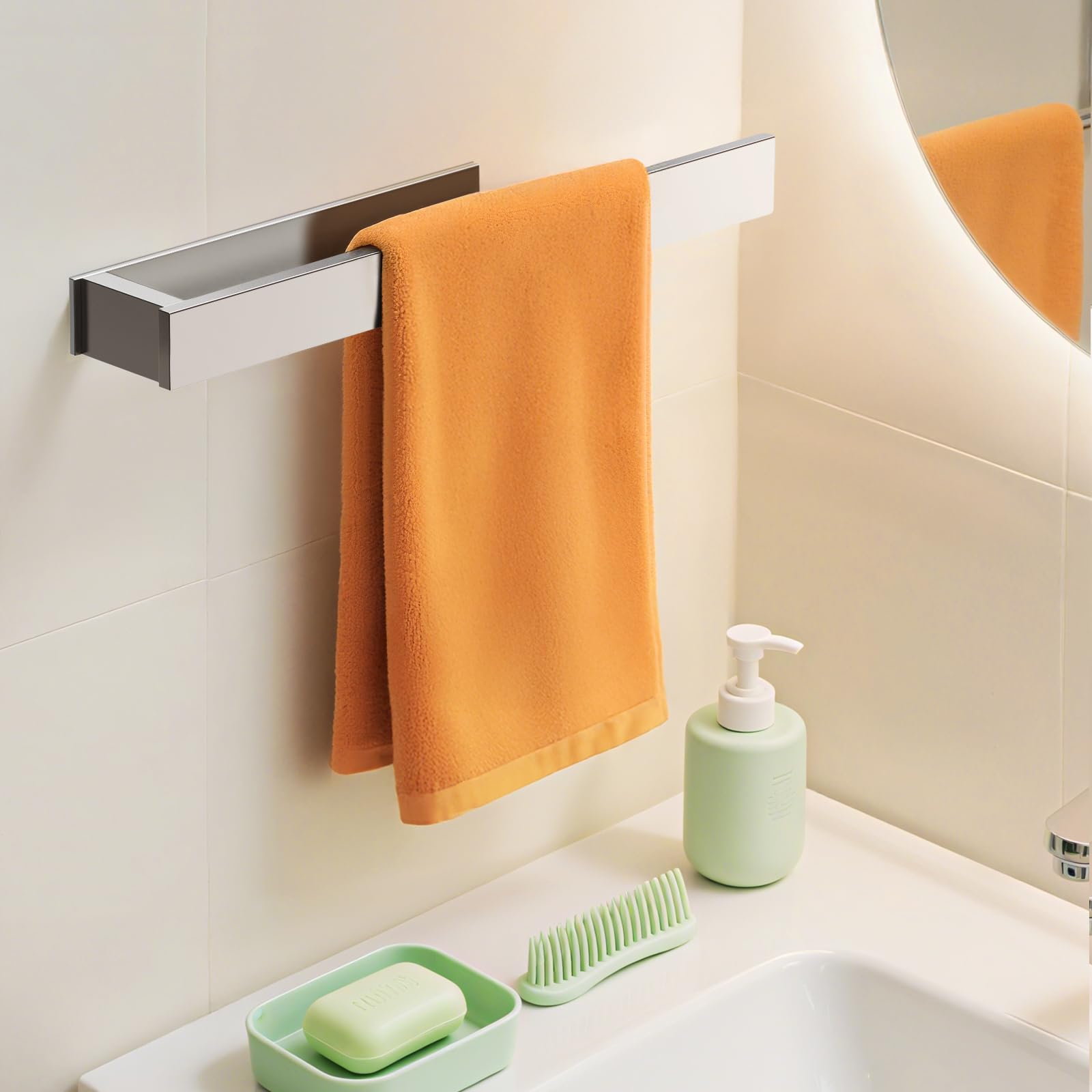 AIKER Porta Asciugamani Bagno,Porta Carta Igienica Adesivo Versione Aggiornata Inossidabile SUS304 Ispessito Accessori Bagno,Nessuna Perforazione Richiesta (Argento-40cm)