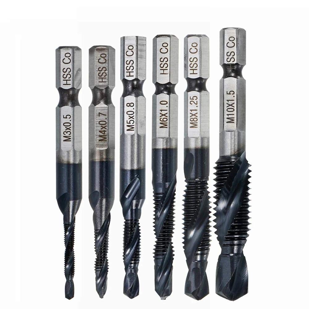 6pcs M3-M10 Combinazione Trapano Bit Set Bit Set HSS-Co Tialn Coated HRC89 1/4 "Shank Debrir CoverSink Bits per la perforazione dell'acciaio 304