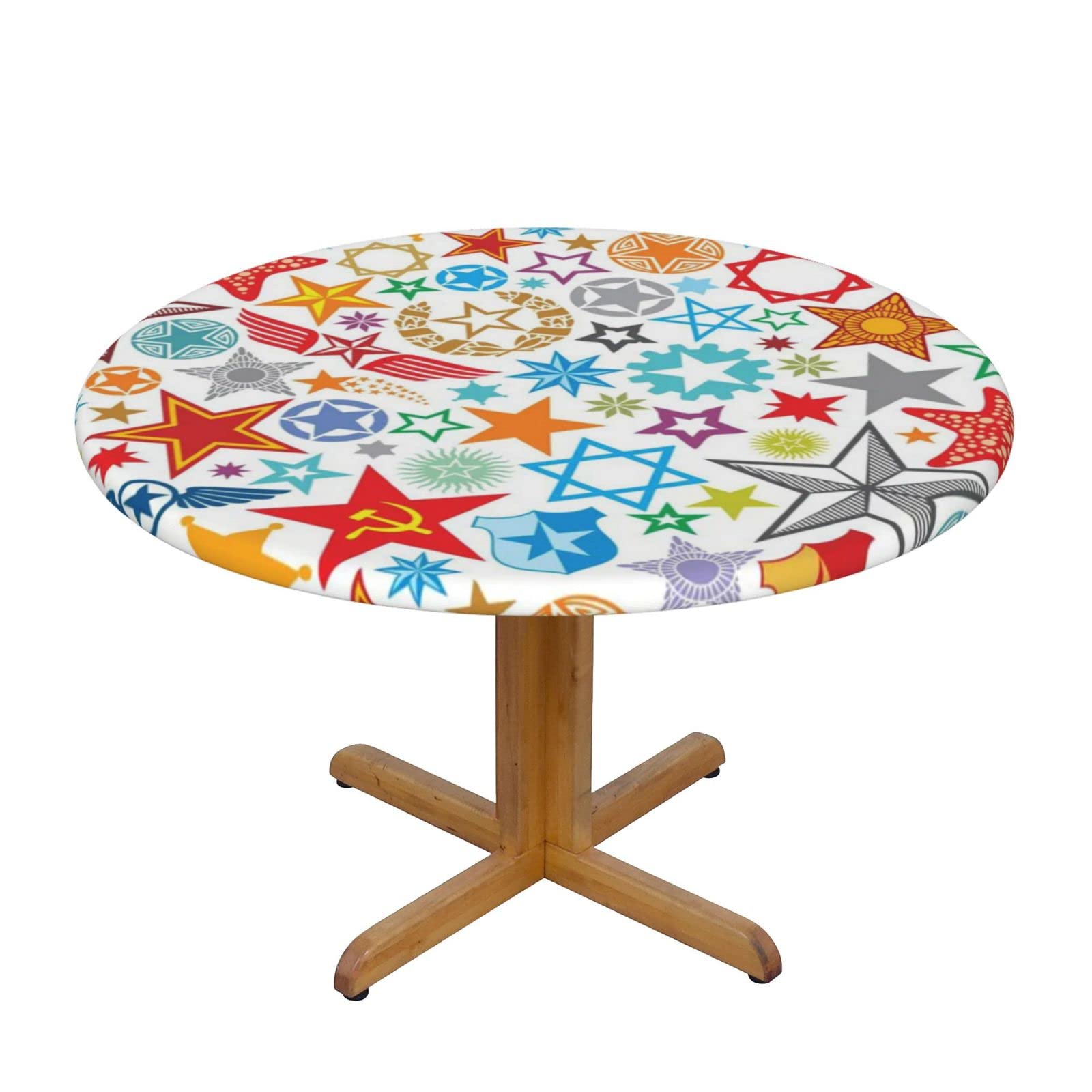 Lsjuee Round Fitted Tablecloth 45-50in Elastic Edged Table Cloth for Kitchen Dining Party Home Decor - Star Flag Style White