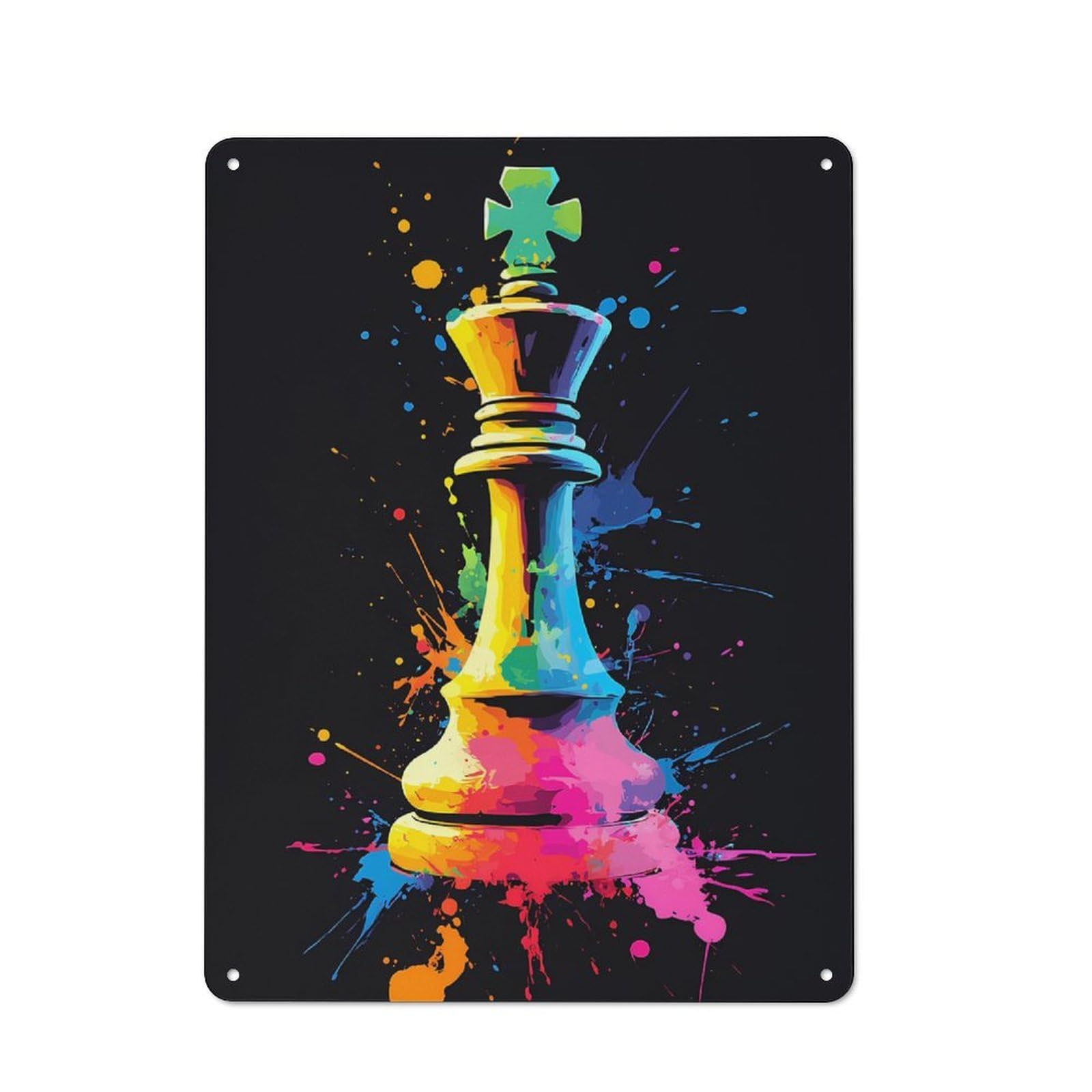 Junmoney King Chess Piece Art Retro Metal Wall Plaque 40X30cm, Nostalgic Wall Art For Living Room, Hallway, Kitchen Or Cafe