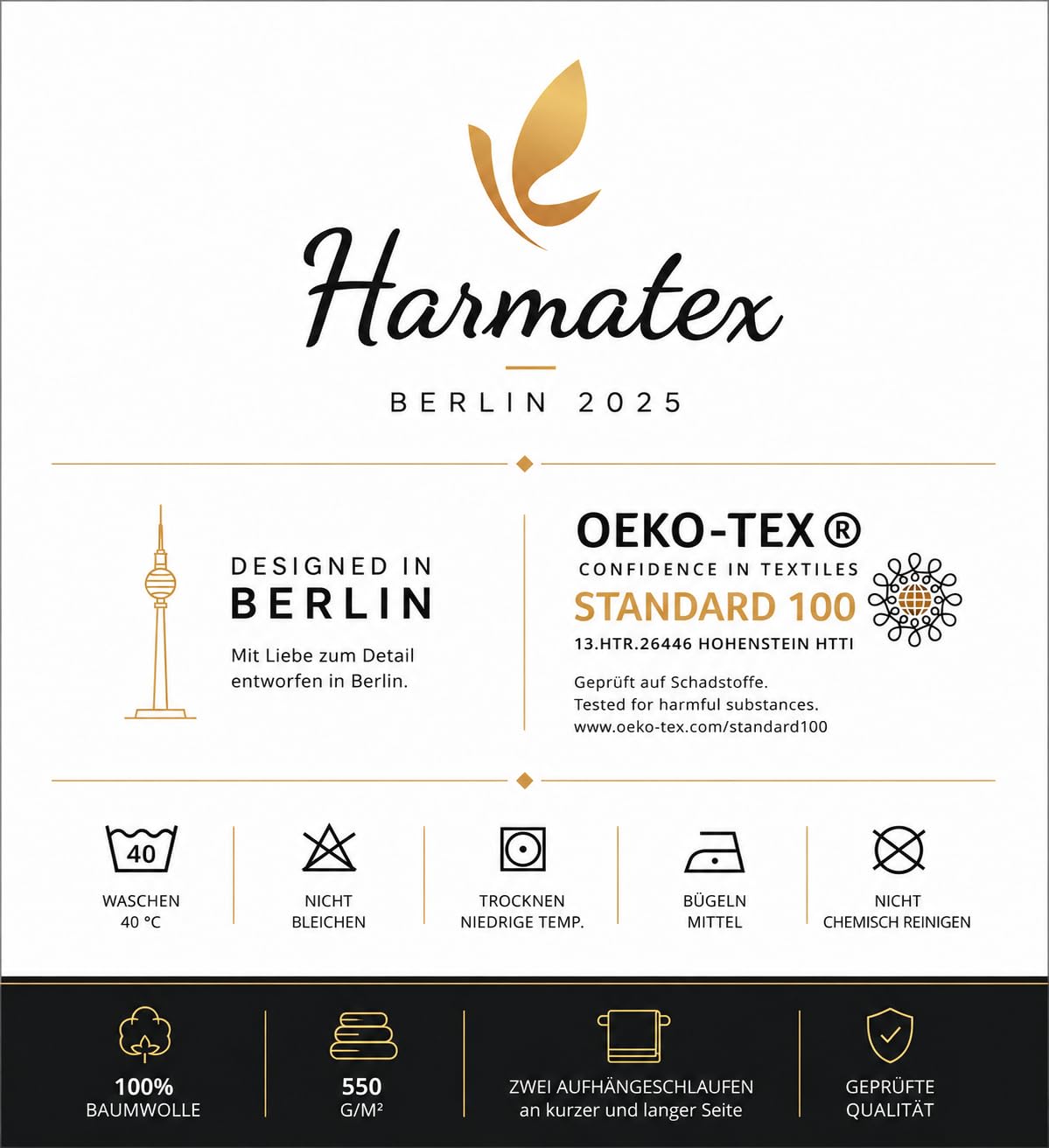 Badetücher 4er Set 70x140 cm, 100% Baumwolle, 550 g/m² Premium Frottier, Oeko-TEX Standard 100, saugstark, schnelltrocknend, weich, fusselarm, 2 Aufhänger (Schwarz, 4 Badetücher (70X140cm))