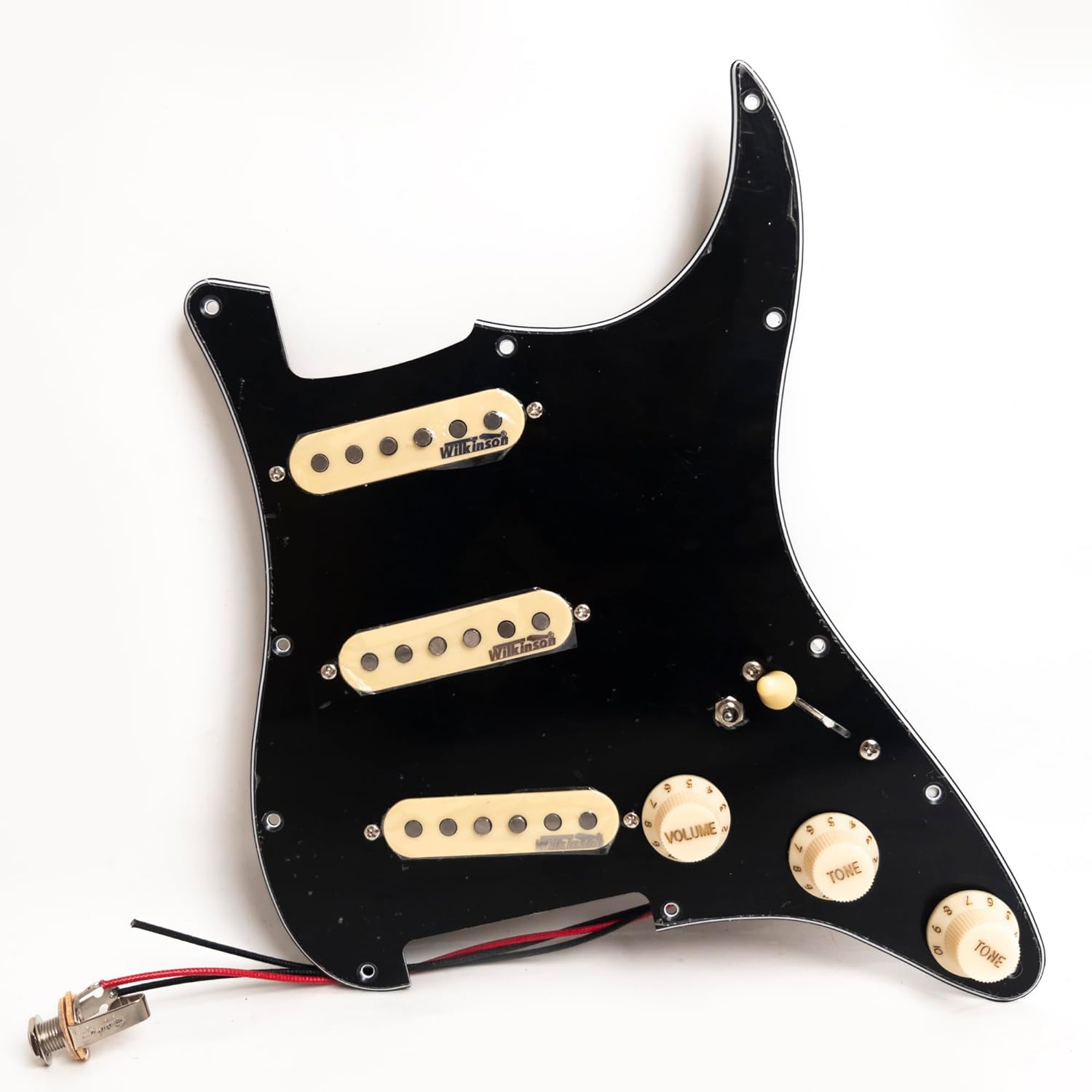 SSS Guitar Prewired Pickguard Loaded Set For Fender Stratocaster ST Style with Alnico 5 Single Coil Pickups, 3 Ply SSS Scratch Plate Guitar Wiring Harness Upgrade Kit (Black)