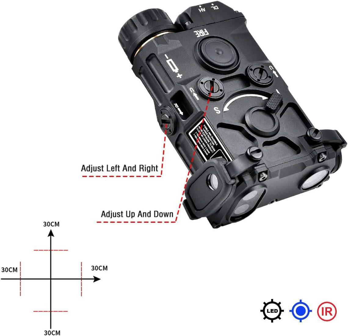 Metal Red/Green/Blue Laser Box Sights with IR Laser + Strobe/Momentary/Constant Modes (Whitelight LED 240 Lumens Flashlight)，with Remote Pressure Switch，Fits for 20mm Picatinny Rail