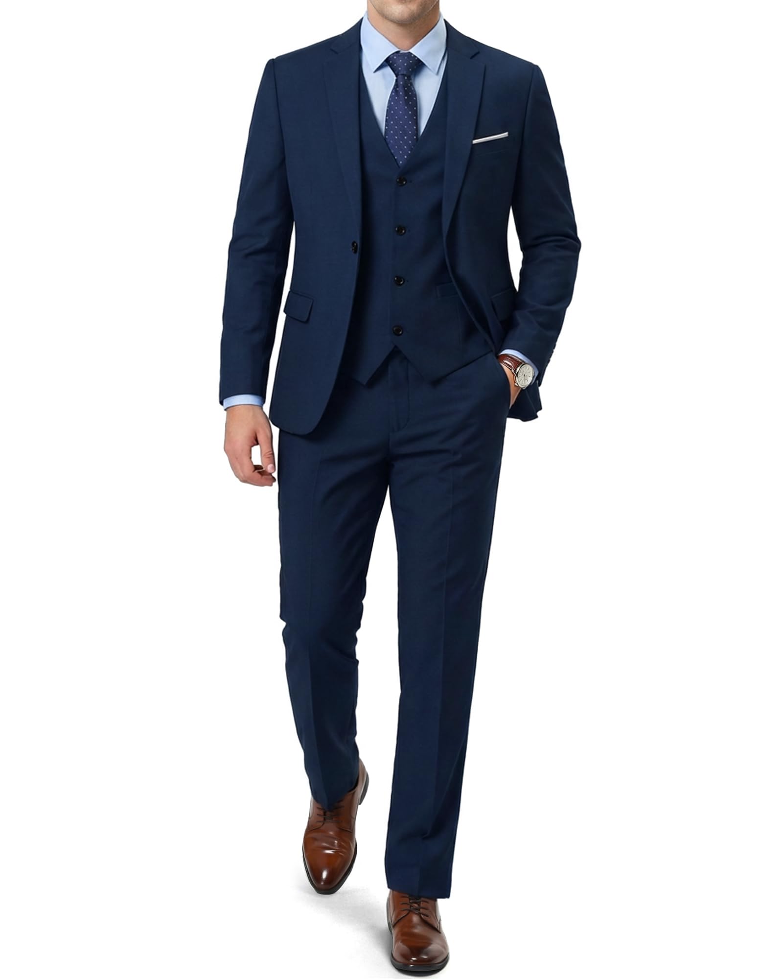 Men's Slim Fit 3 Pieces Suit, One Button Blazer Set, Jacket Vest & Pants