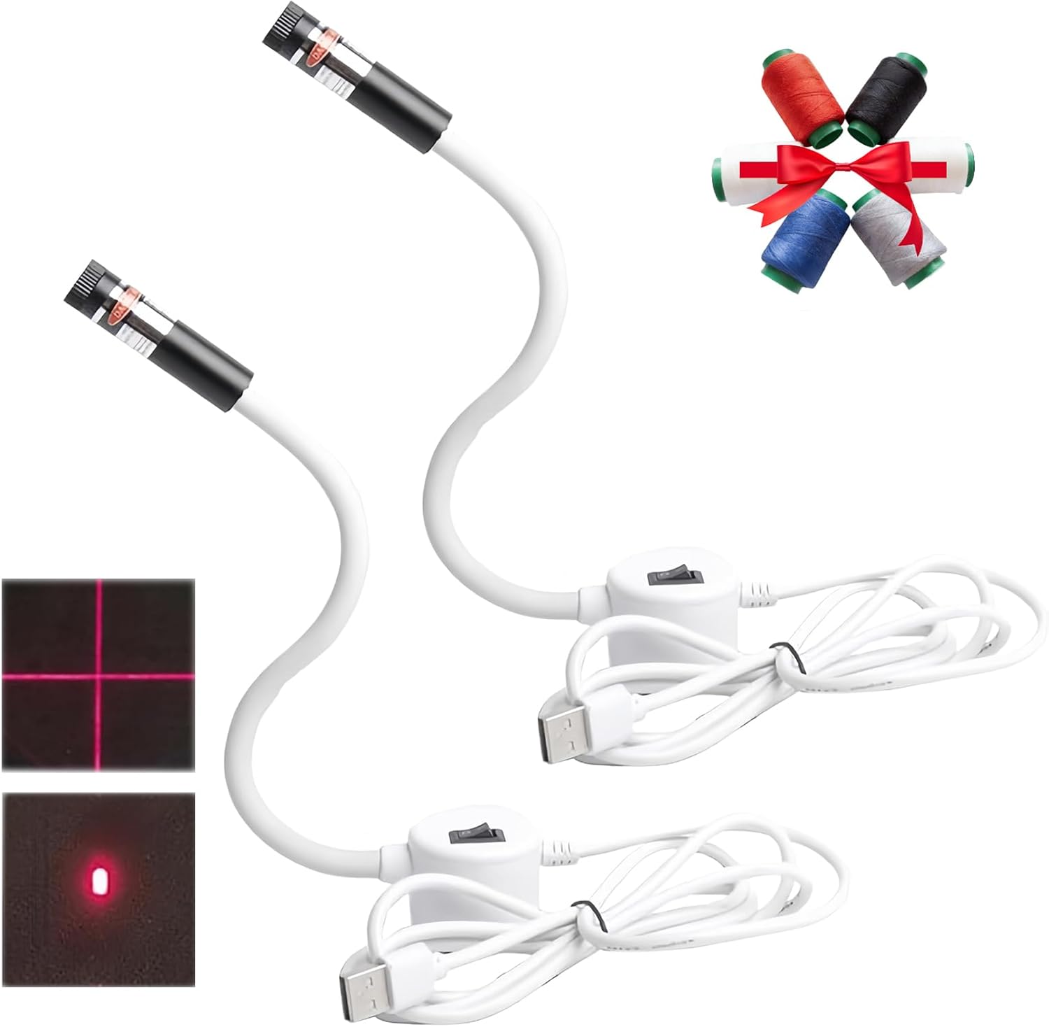 Magnetic Positioning Quilting Light for Sewing Machine, Quilting Guide Light, Sewing Guide Light with Adjustable Dot/Straight Line/Crosshair Projection for Straight Stitching (2PCS-Crosshair+Dot)