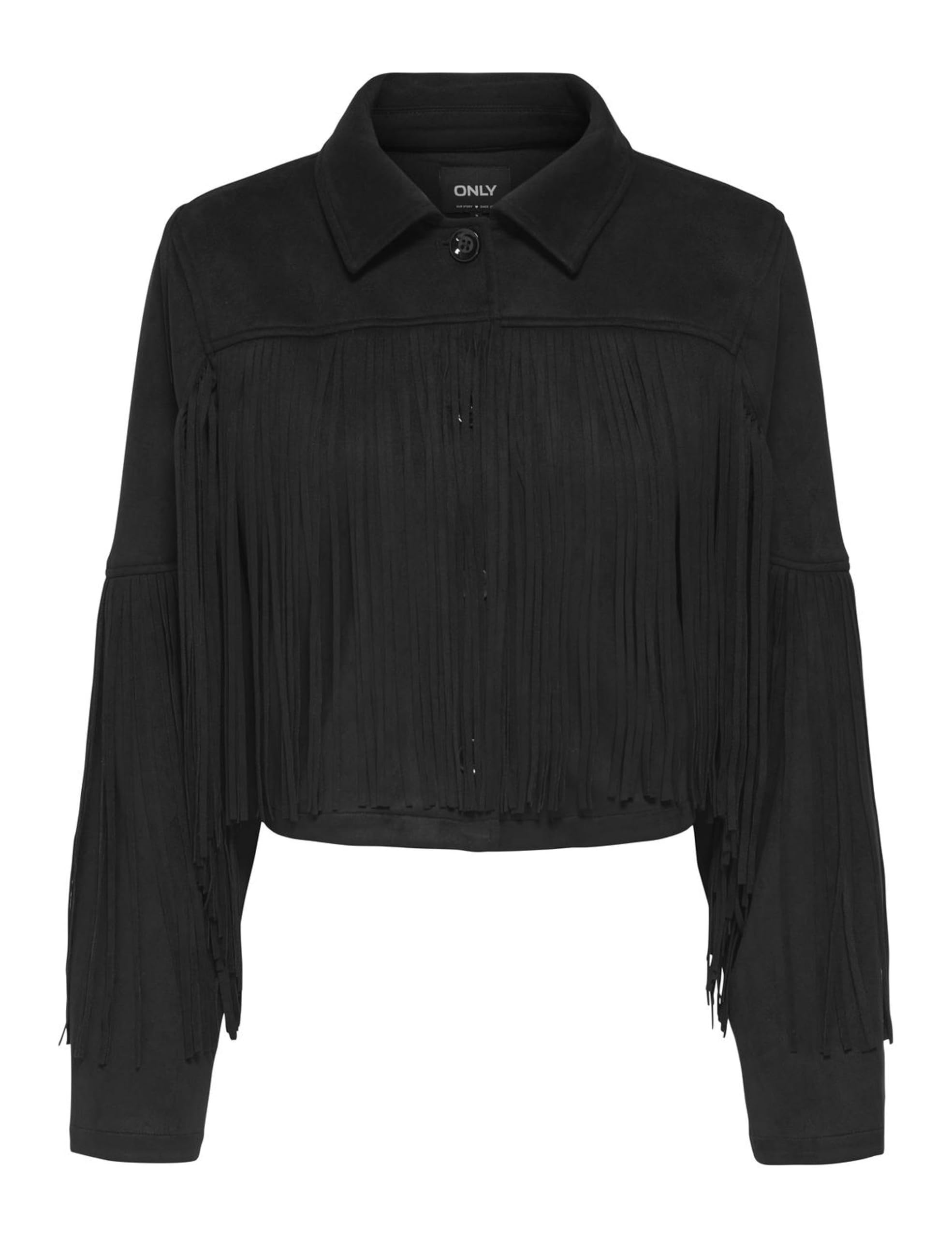 ONLY Onldiane Life Faux Suede Fringes Otw, Nero, S Donna