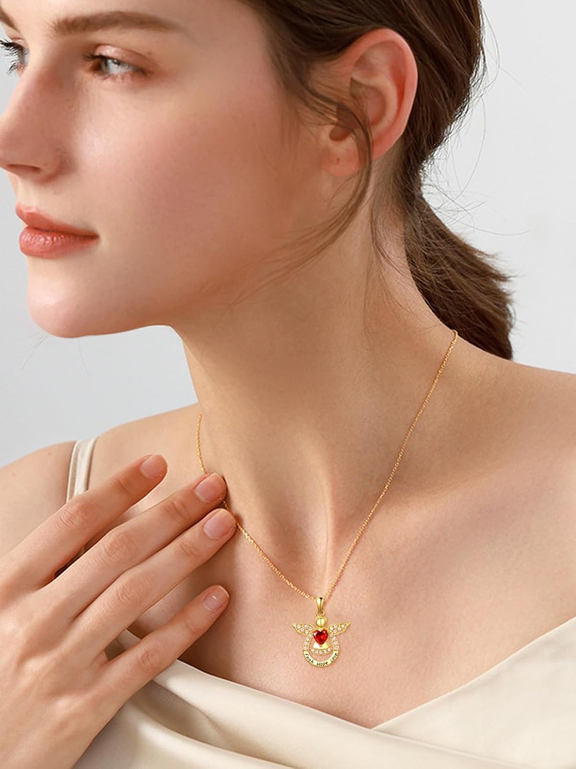 Guardian Angel Necklace for Women 14K Gold Religious Engraved Faith Hope Love Angel Wings Pendant Birthstone Jewelry Birthday Gifts for Wife Mom Grandma Girlfriend Her - Image 5