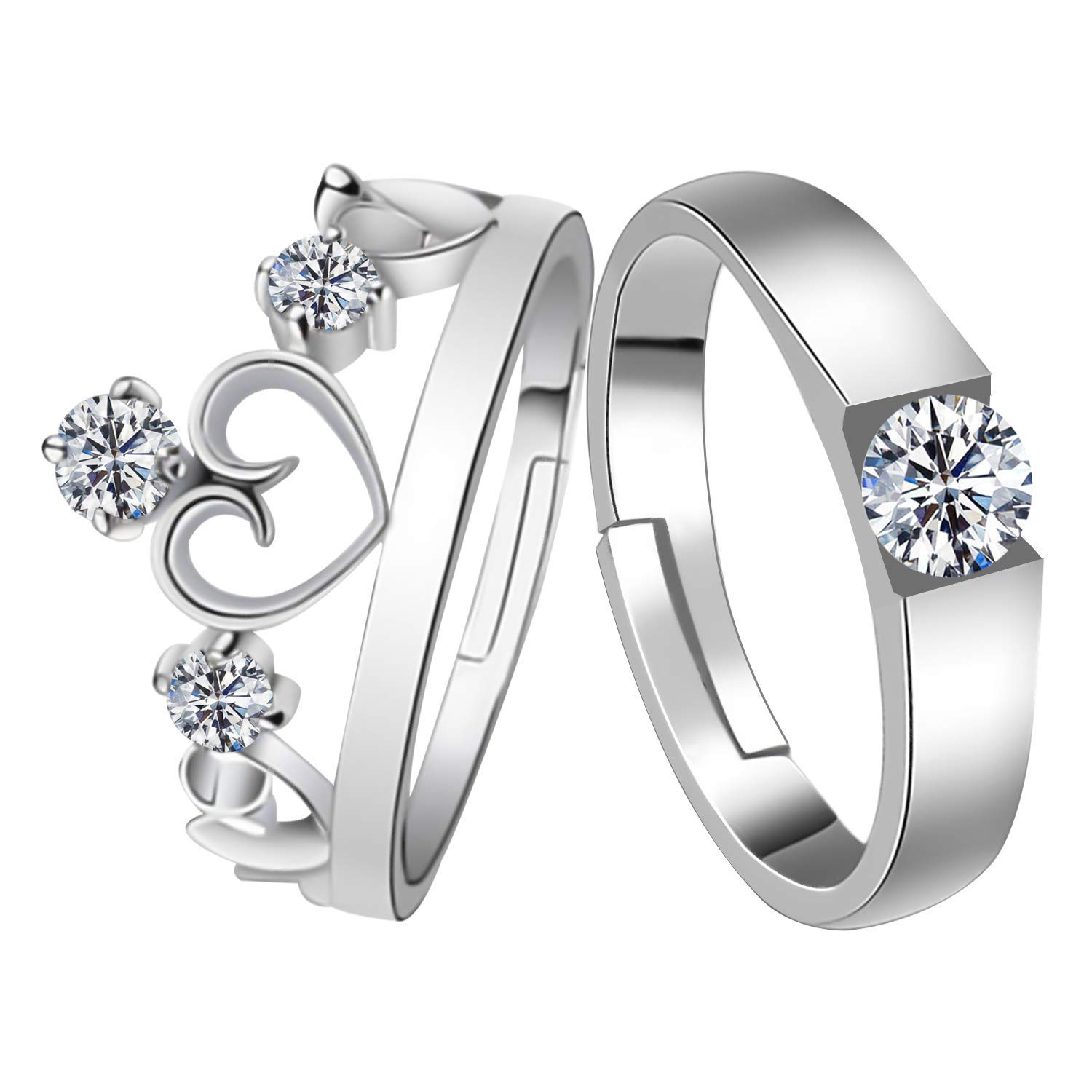 Silver Shine Silver Plated Non-Precious Metal Base Metal Crystal Solitaire Heart Proposal Adjustable Couple Ring for Men and Women -2 Pieces (B08Q48H2B6) Amazon Price History, Amazon Price Tracker