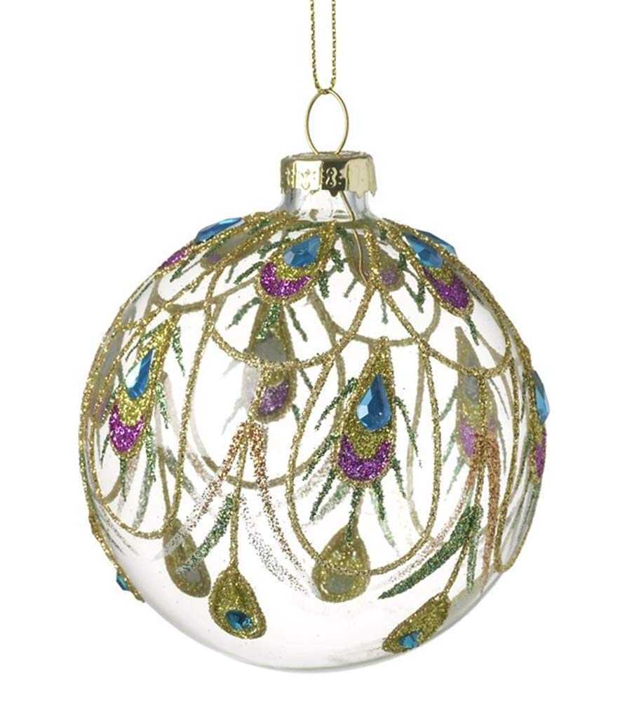 Heaven Sends Glitter Peacock Christmas Tree Bauble Decoration With Gold Twine